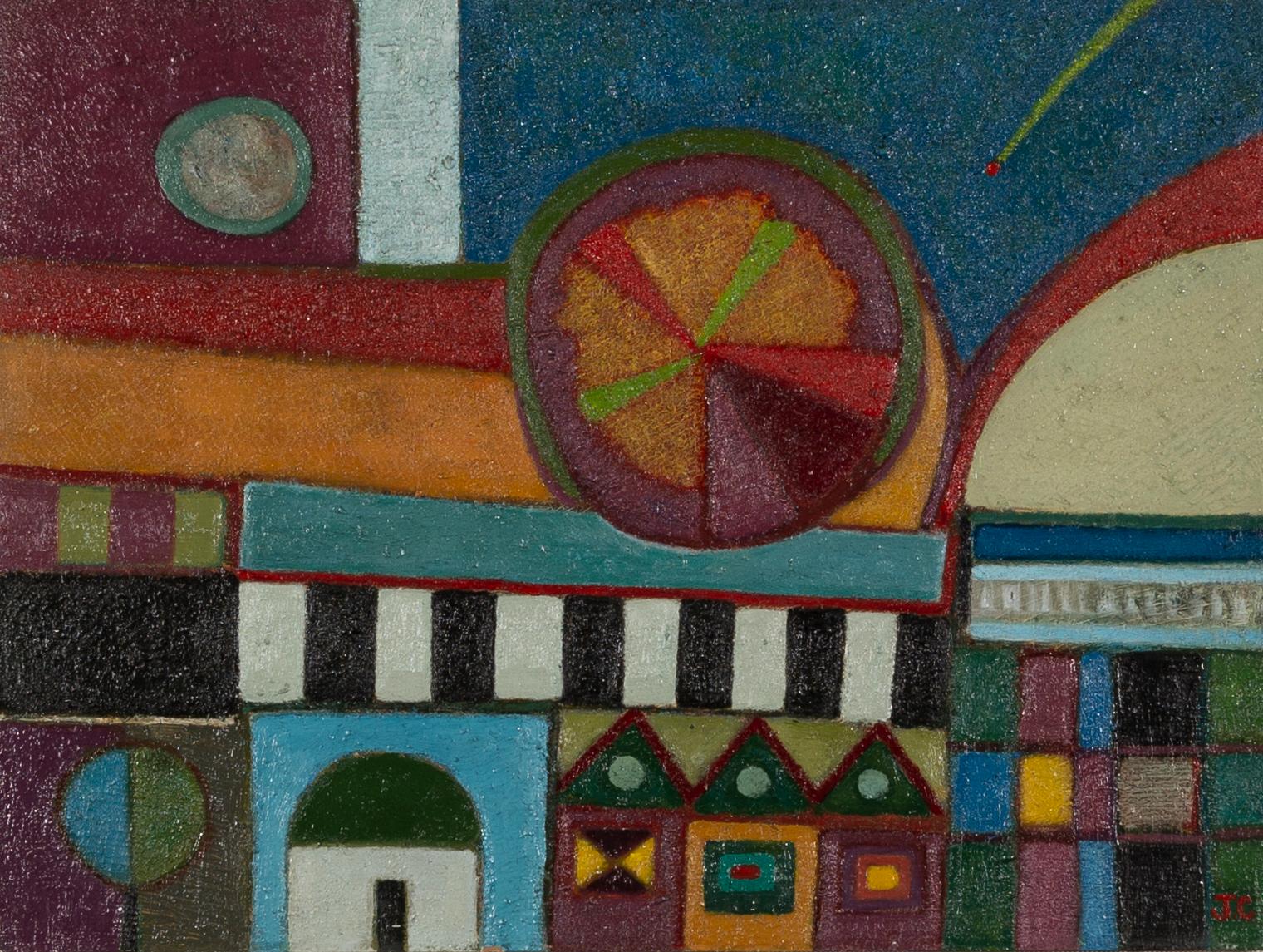 Landscape Painting de John Christopherson - Bizancio de noche con estrella fugaz, 1989-1996 - Paisaje abstracto lleno de color