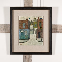 Cottage et cour, The Mount Square (Hampstead) - 1970 Mod Brit Oil Painting