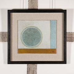 La pleine lune se lève - peinture à l'huile abstraite du 20e siècle en blanc et bleu