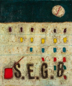 Whiting City - 20e siècle Huile abstraite et collage sur carton, blanc + vert