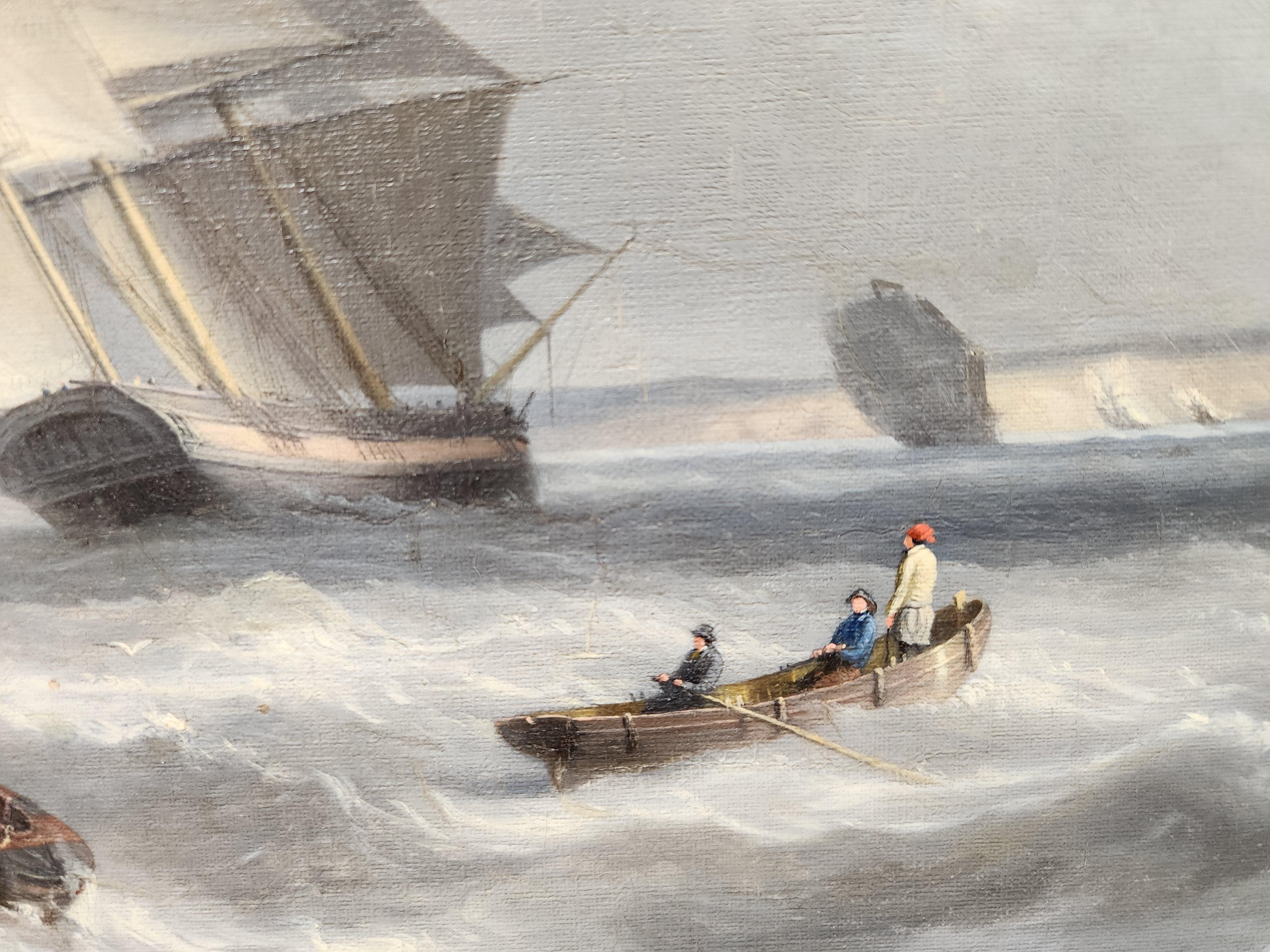 Merchant Vessel in The English Channel, British Seascape, Antique Maritime  1
