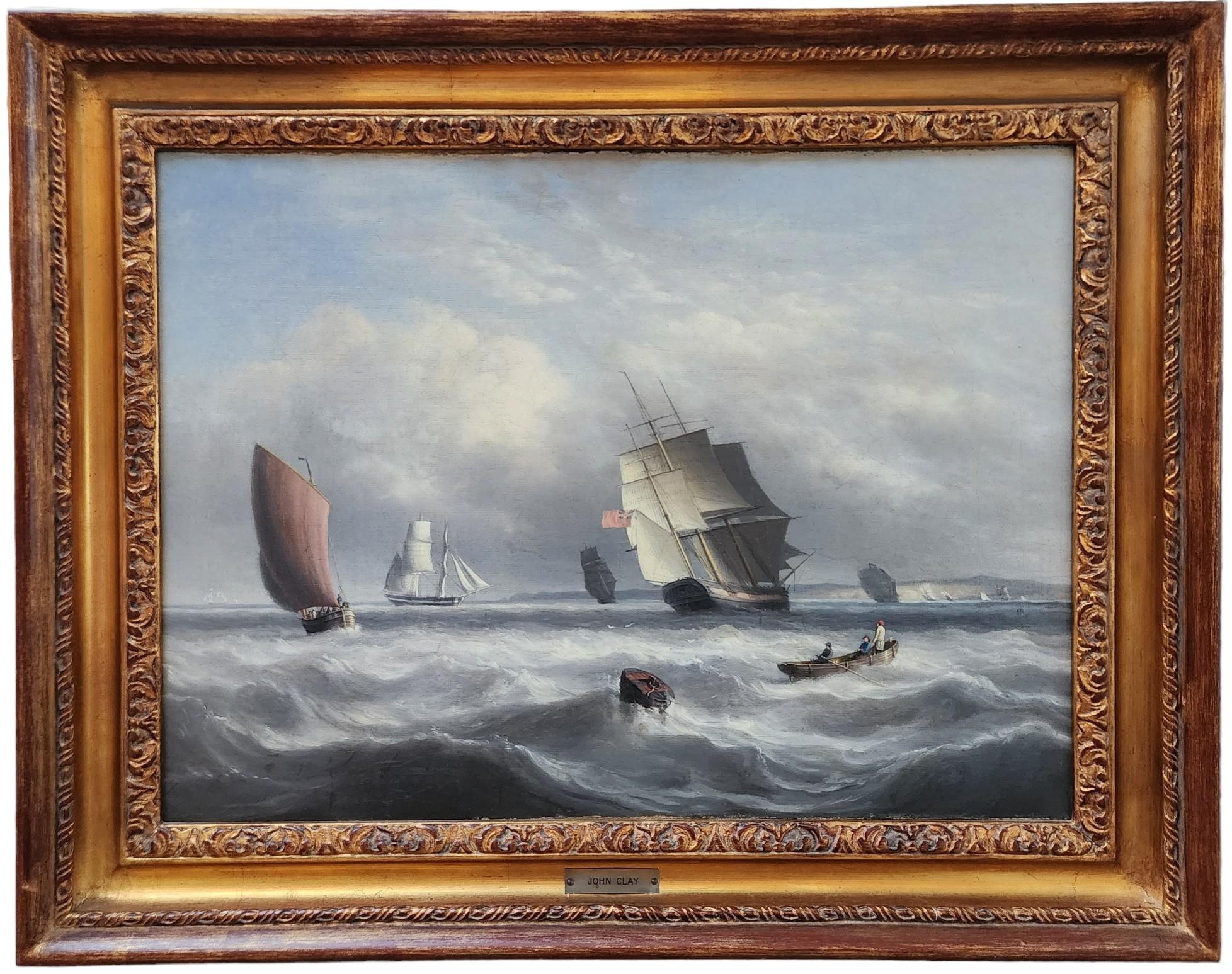 Merchant Vessel in The English Channel, British Seascape, Antique Maritime  - Painting by John Clay