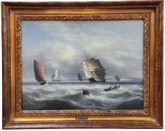 Merchant Vessel in The English Channel, British Seascape, Antique Maritime 