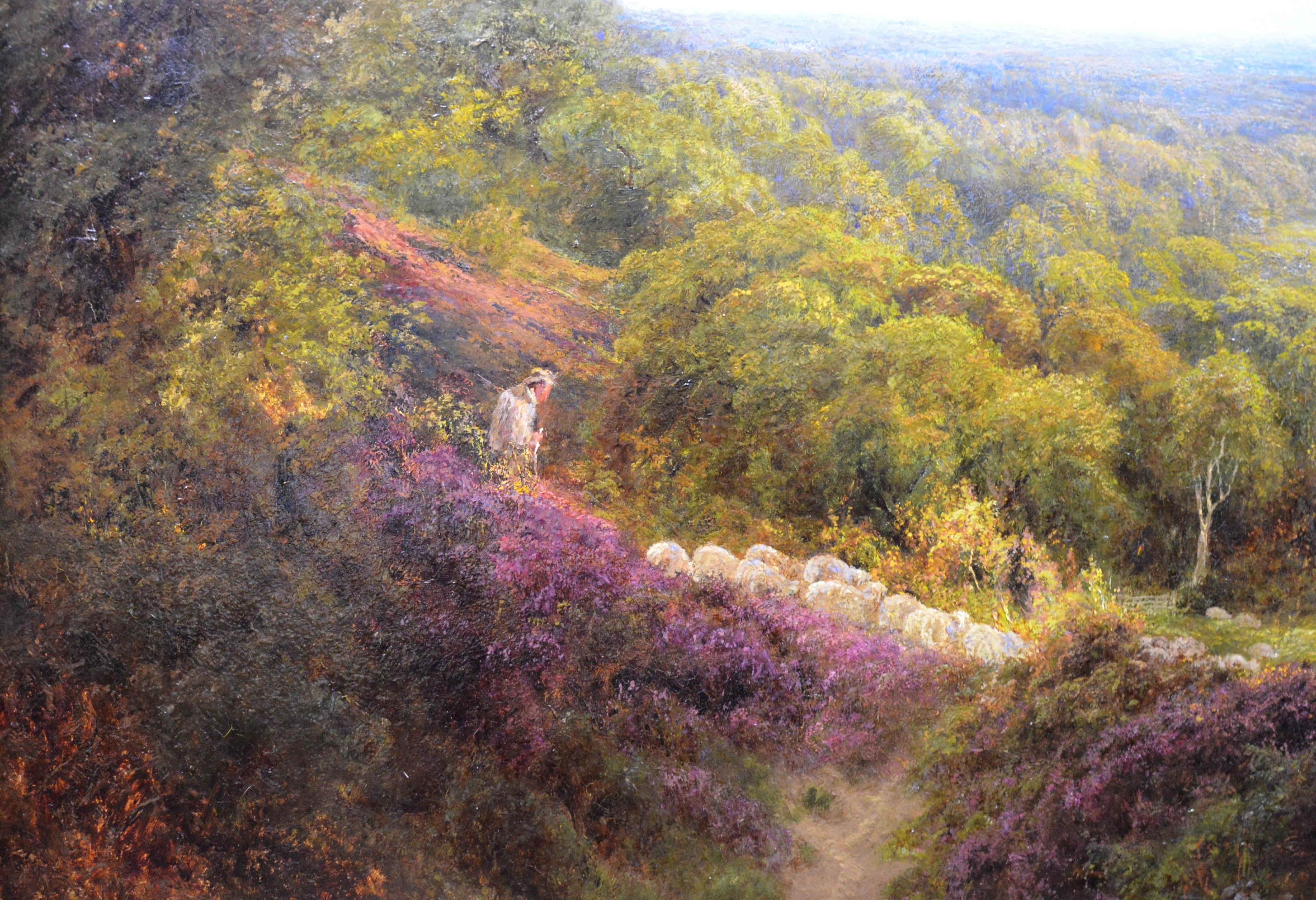 Summer in the Surrey Hills - Very Large 19th Century Landscape Oil Painting - Brown Animal Painting by John Clayton Adams