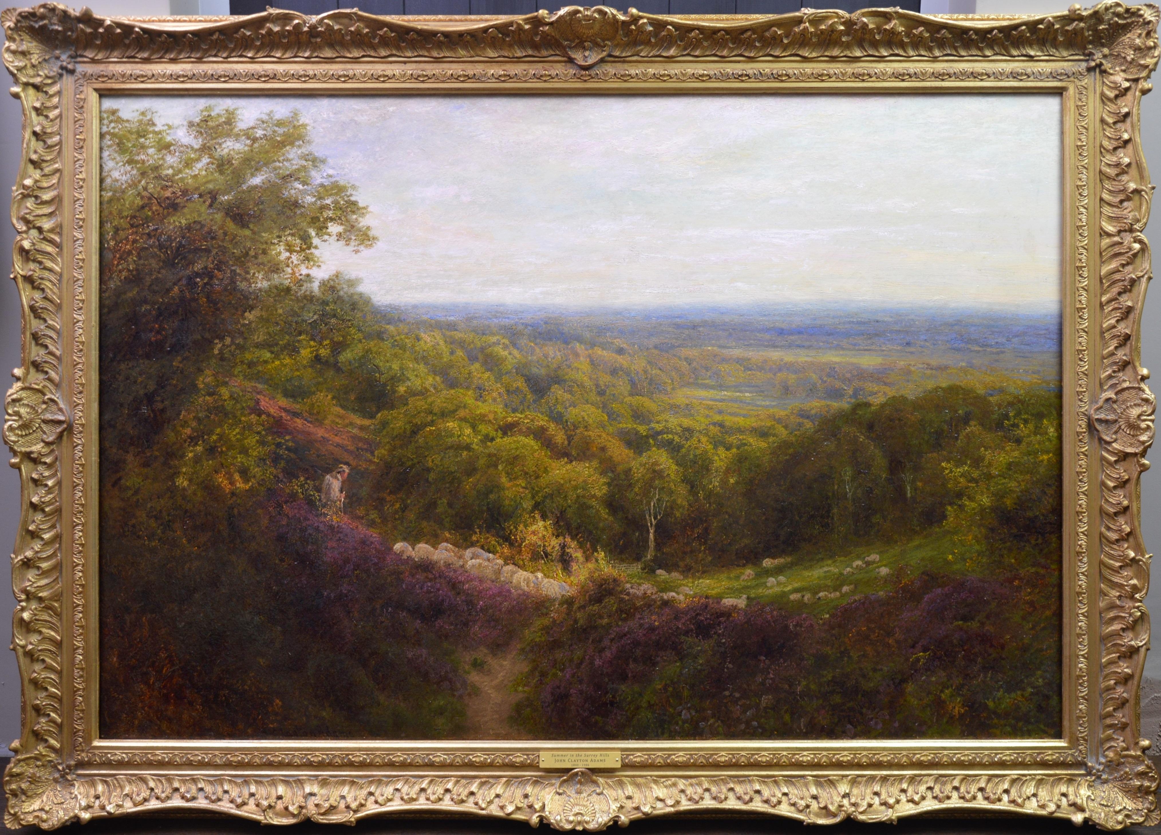 John Clayton Adams Animal Painting - Summer in the Surrey Hills - Very Large 19th Century Landscape Oil Painting