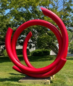 "Duke", Large-Scale, Abstract, Outdoor Steel Metal Sculpture in red