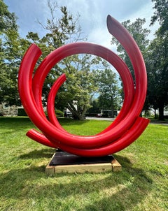 "Duke", großformatige, abstrakte Stahlskulptur für den Außenbereich in rot