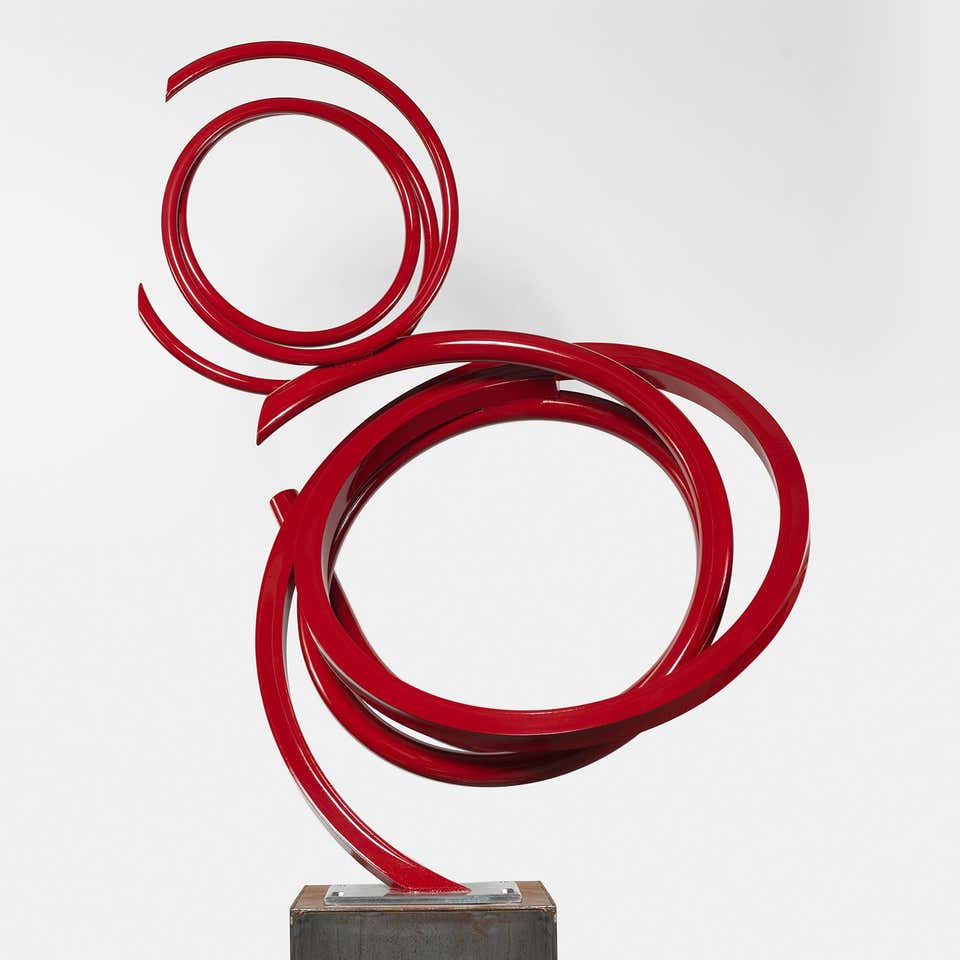 "Stellar", Large-Scale, Abstract, Outdoor Aluminum Metal Sculpture in red