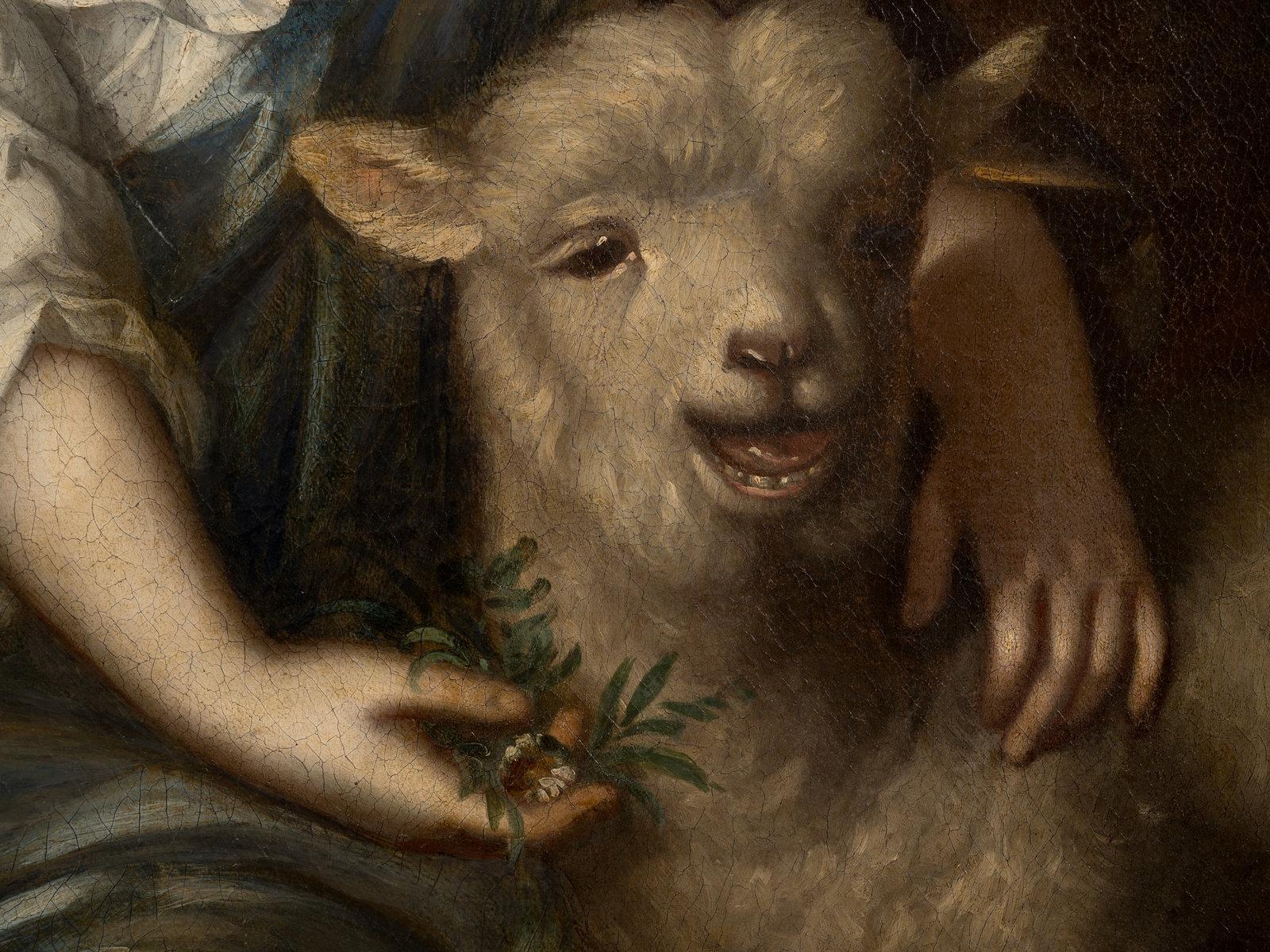 girl with lamb painting
