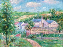 "Figure Near the Village" British American Impressionist Oil Painting on Canvas