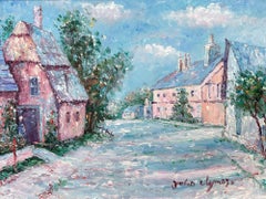 "Figure in the Village" British American Impressionist Oil Painting on Canvas