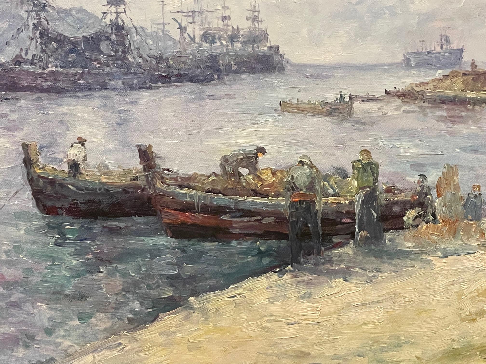 Escena del puerto - Painting Impresionista de John Clymer