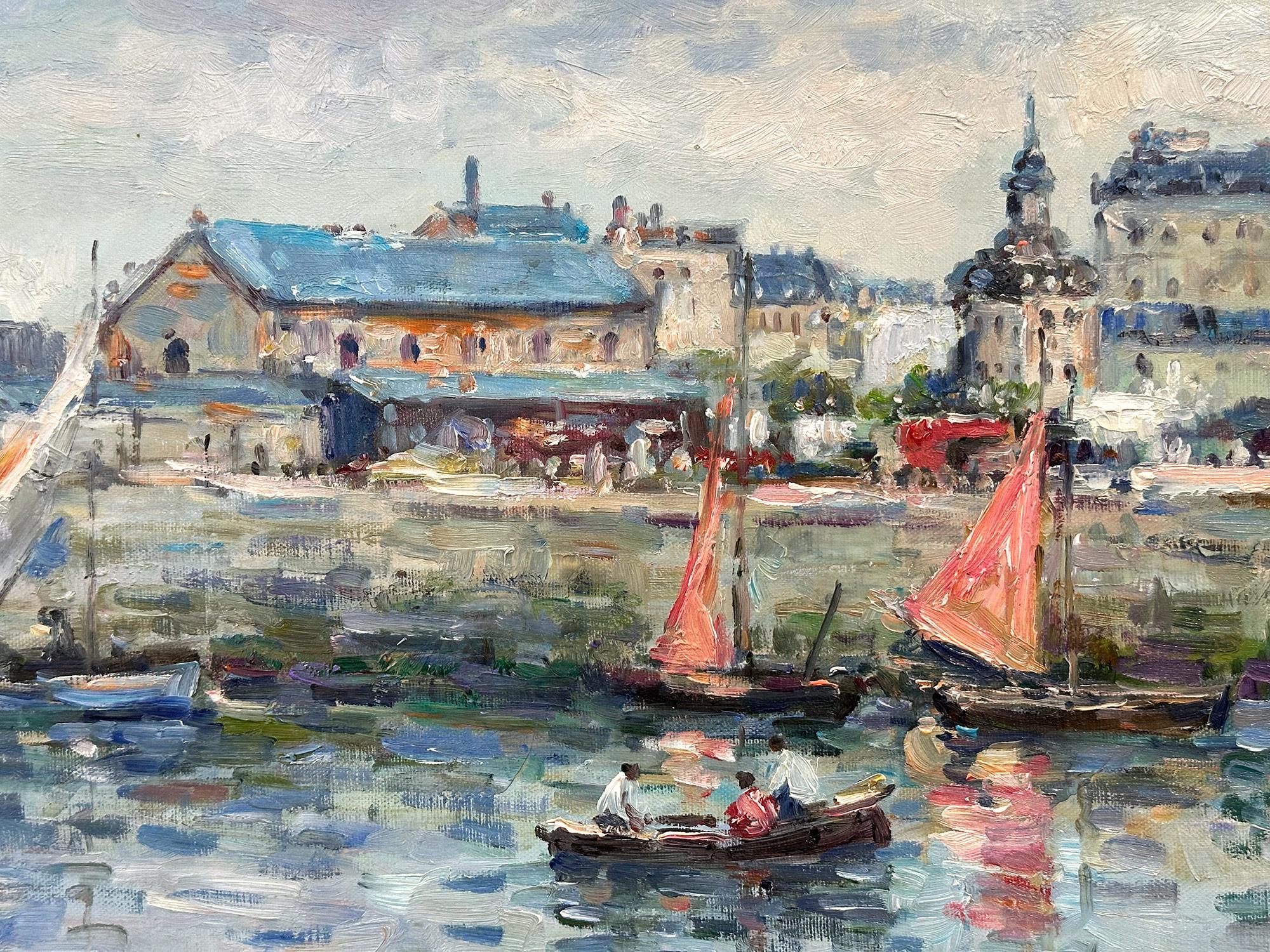 „Le Port de Trouville-sur-Mer“ Britisch-amerikanisches impressionistisches Meeresshore-Gemälde des Impressionismus (Amerikanischer Impressionismus), Painting, von John Clymer
