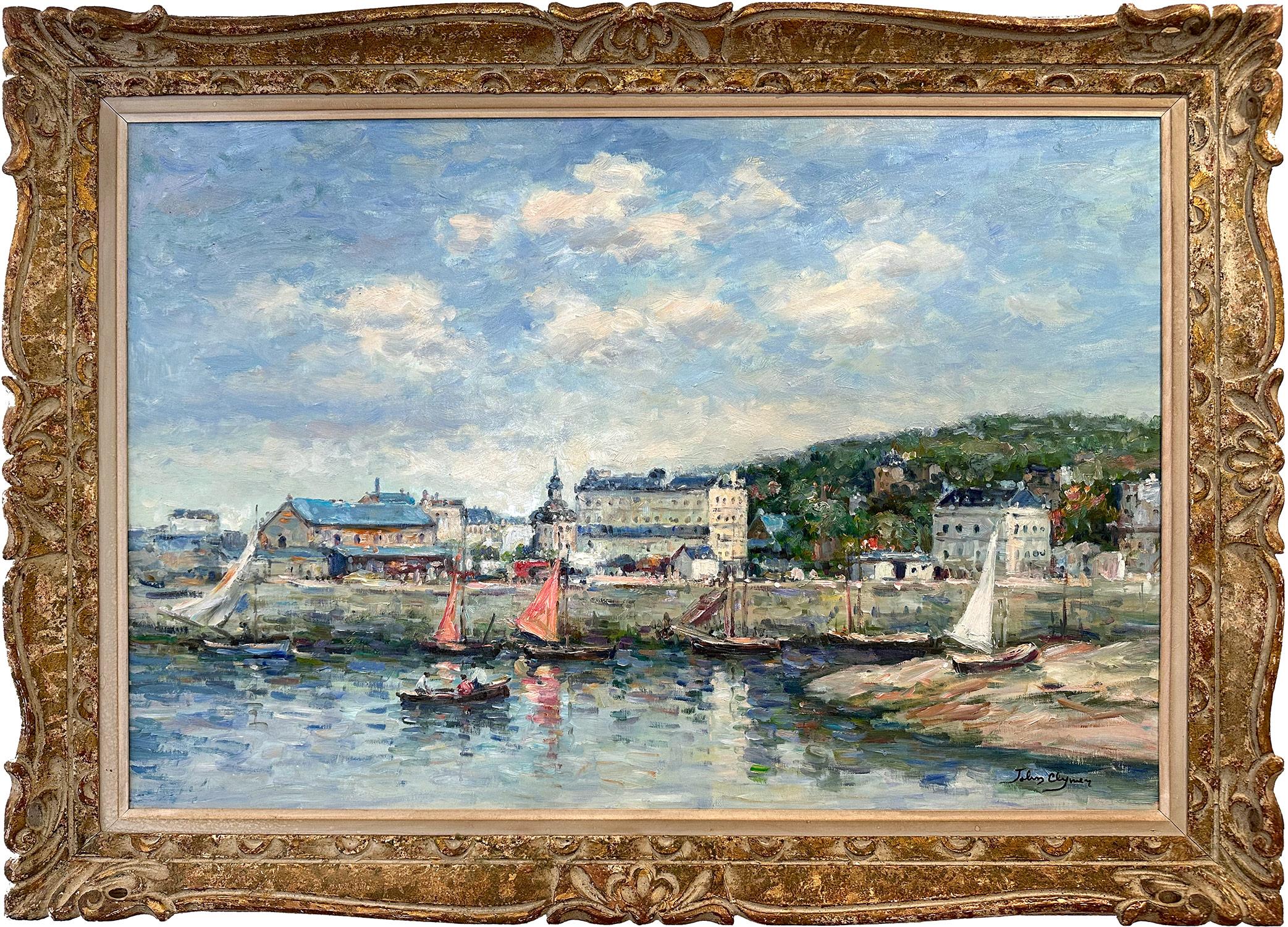 John Clymer Figurative Painting - "Le Port de Trouville-sur-Mer" British American Impressionist Seashore Painting