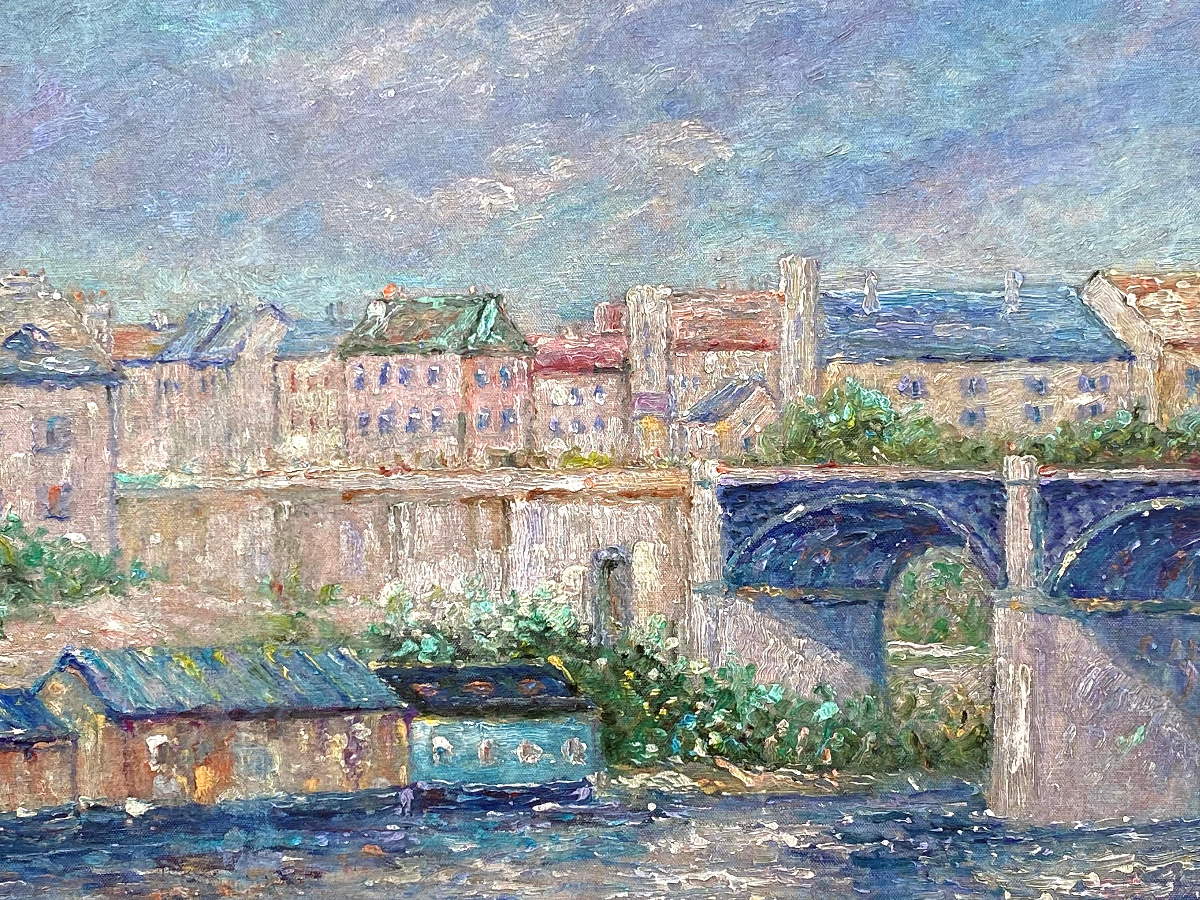 Paisaje original pintado al óleo sobre lienzo por el conocido artista británico John Clymer.  Firmado abajo a la derecha. Circa 1975.  El estado es excelente.  Pintado en estilo postimpresionista. El cuadro está enmarcado en un marco ornamentado de