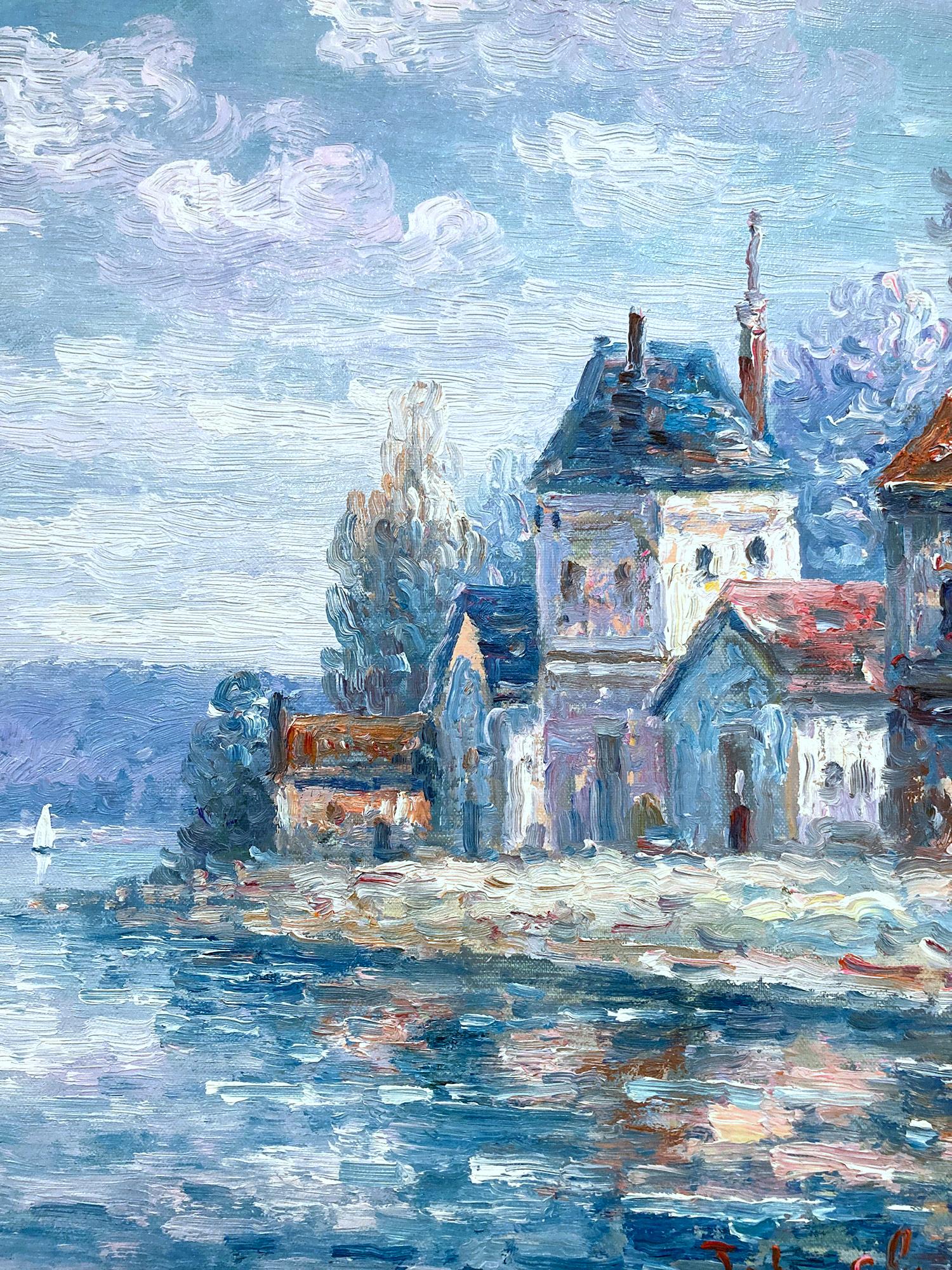 Peinture impressionniste britannique américaine à l'huile sur toile « View of the Country Side » - Gris Figurative Painting par John Clymer