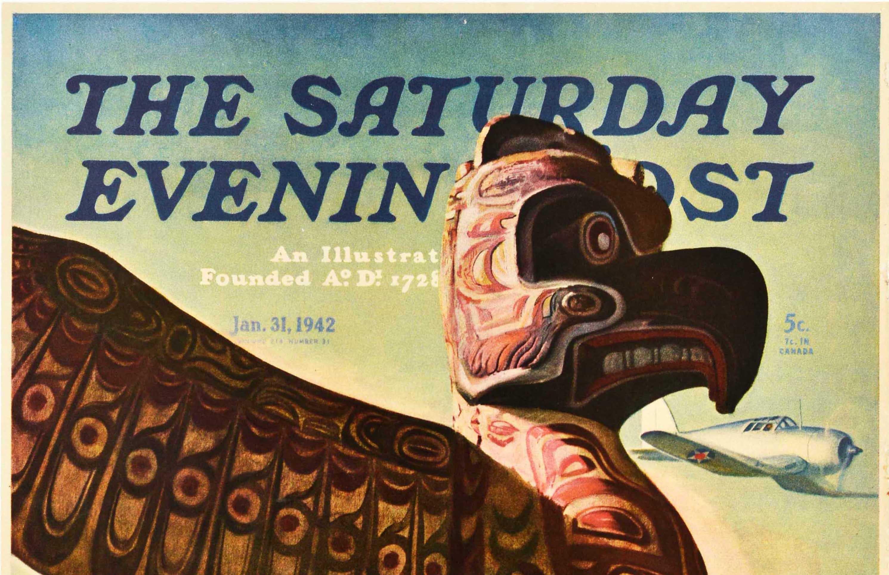 Poster pubblicitario originale d'epoca Totem Pole Saturday Evening Post WWII Clymer - Print di John Clymer