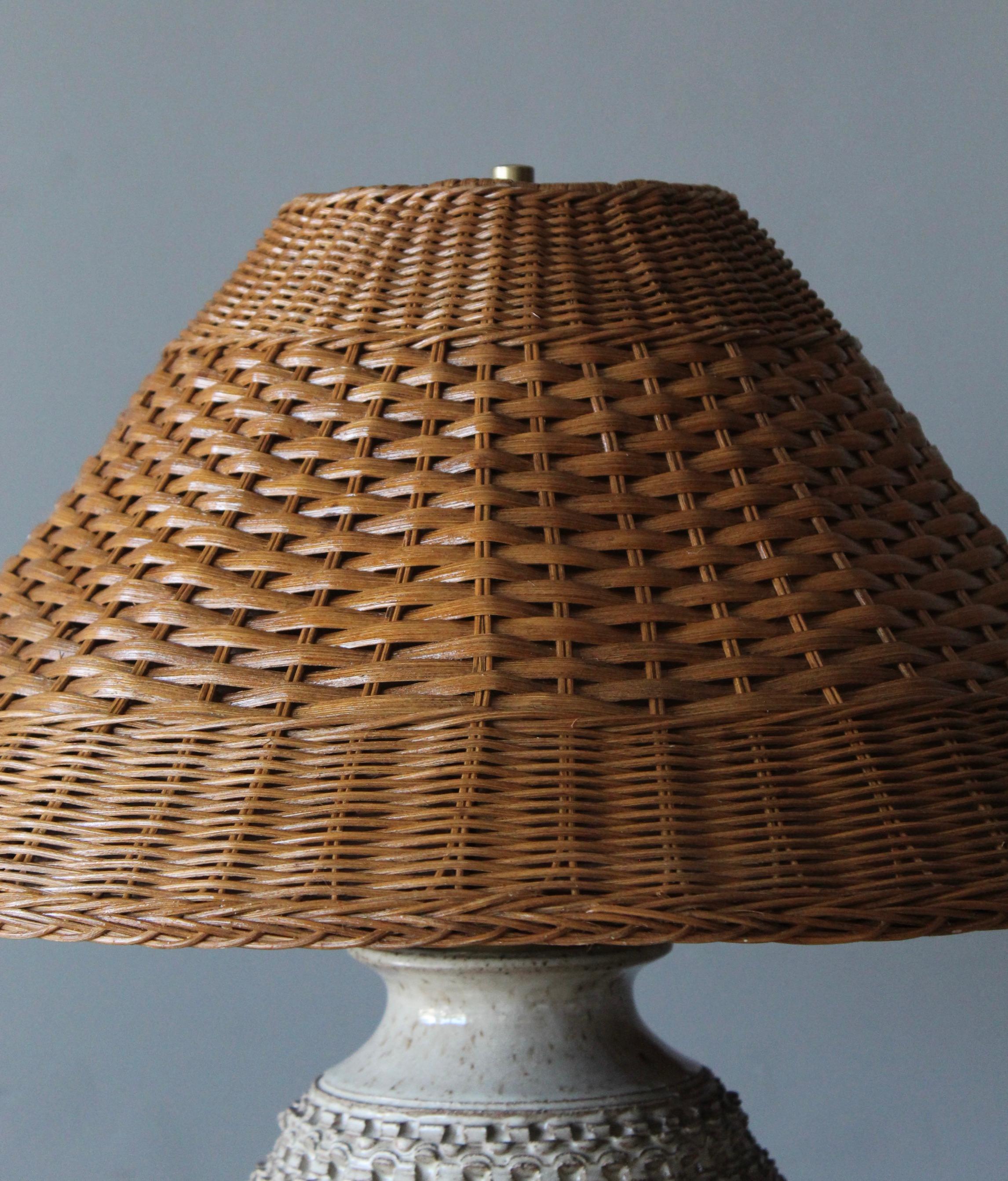 Mid-Century Modern John Coiner, Large Table Lamp, Ceramic, Rattan, United States, 1977