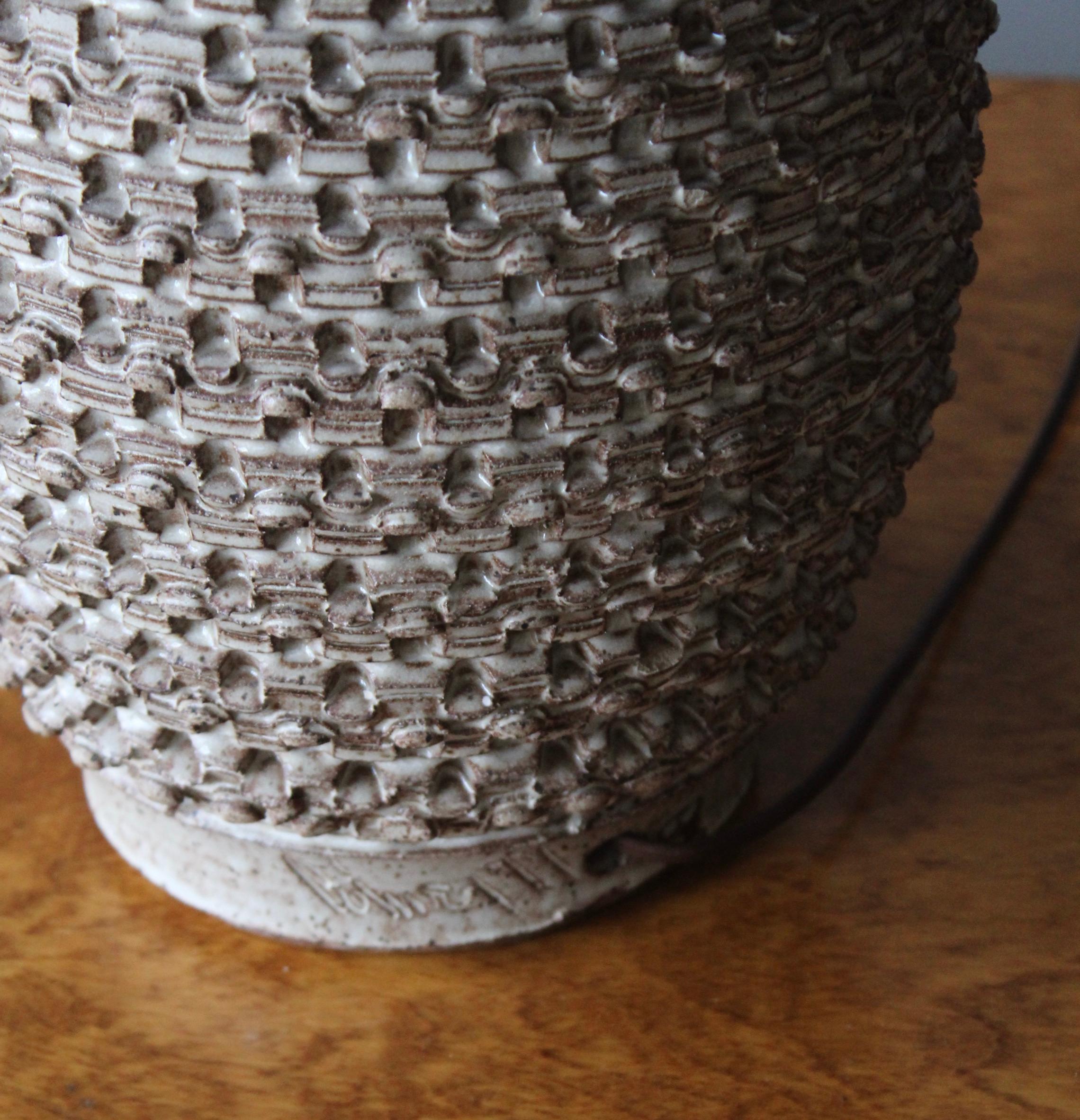 John Coiner, Large Table Lamp, Ceramic, Rattan, United States, 1977 In Good Condition In High Point, NC