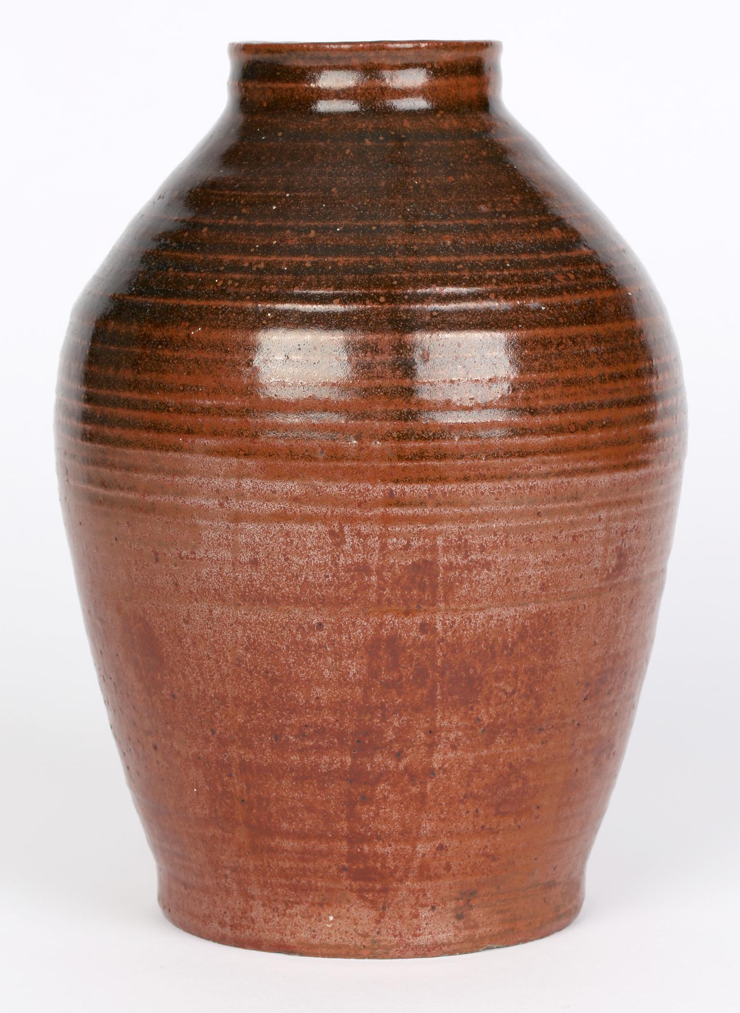 Mid-Century Modern John Cole Rye Pottery Brown Glazed Studio Pottery Vase For Sale