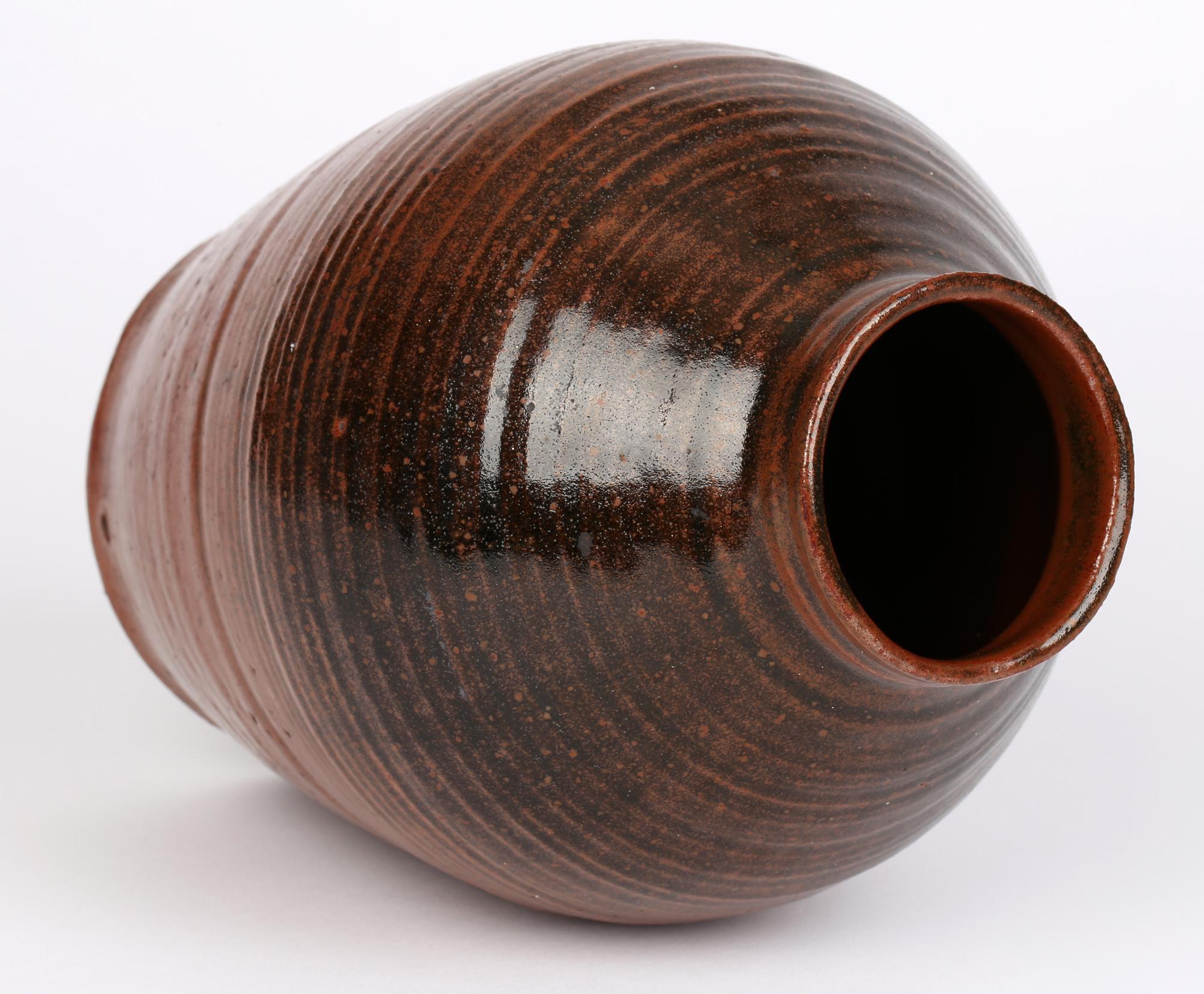 English John Cole Rye Pottery Brown Glazed Studio Pottery Vase For Sale