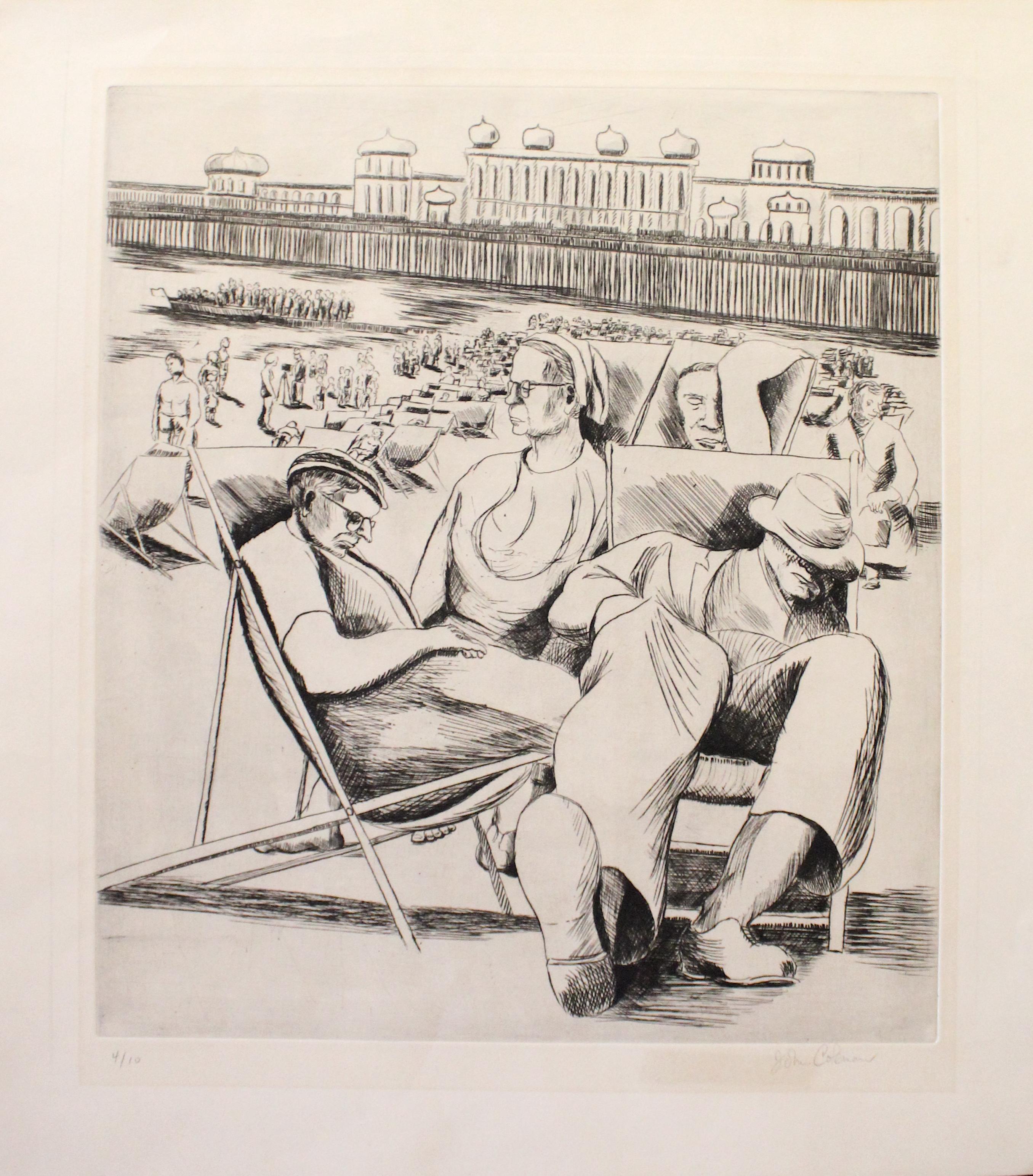 This piece by John Coleman was featured in the First National Print Exhibition of the Silvermine Guild of Artists, Inc. It features a beach scene of Llandudno, a town in north Whales.

This print is number 4/10 and is signed in the lower left corner.
