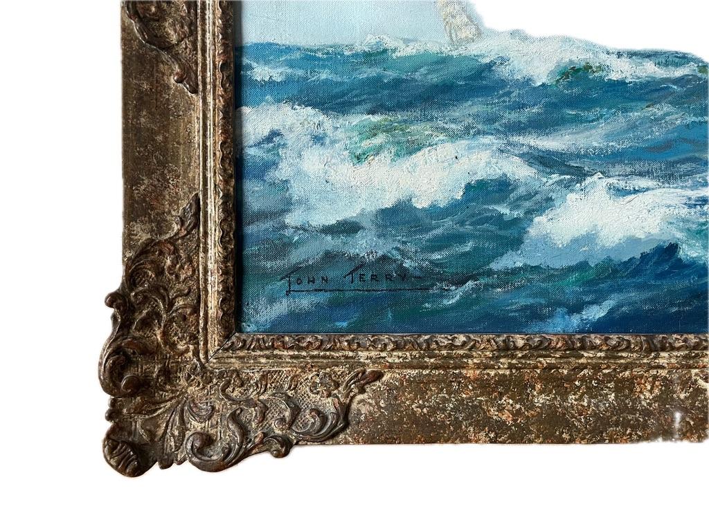 John Terry, Original Large marine painting of the Cutty Sark - Gray Landscape Painting by John Coleman Terry
