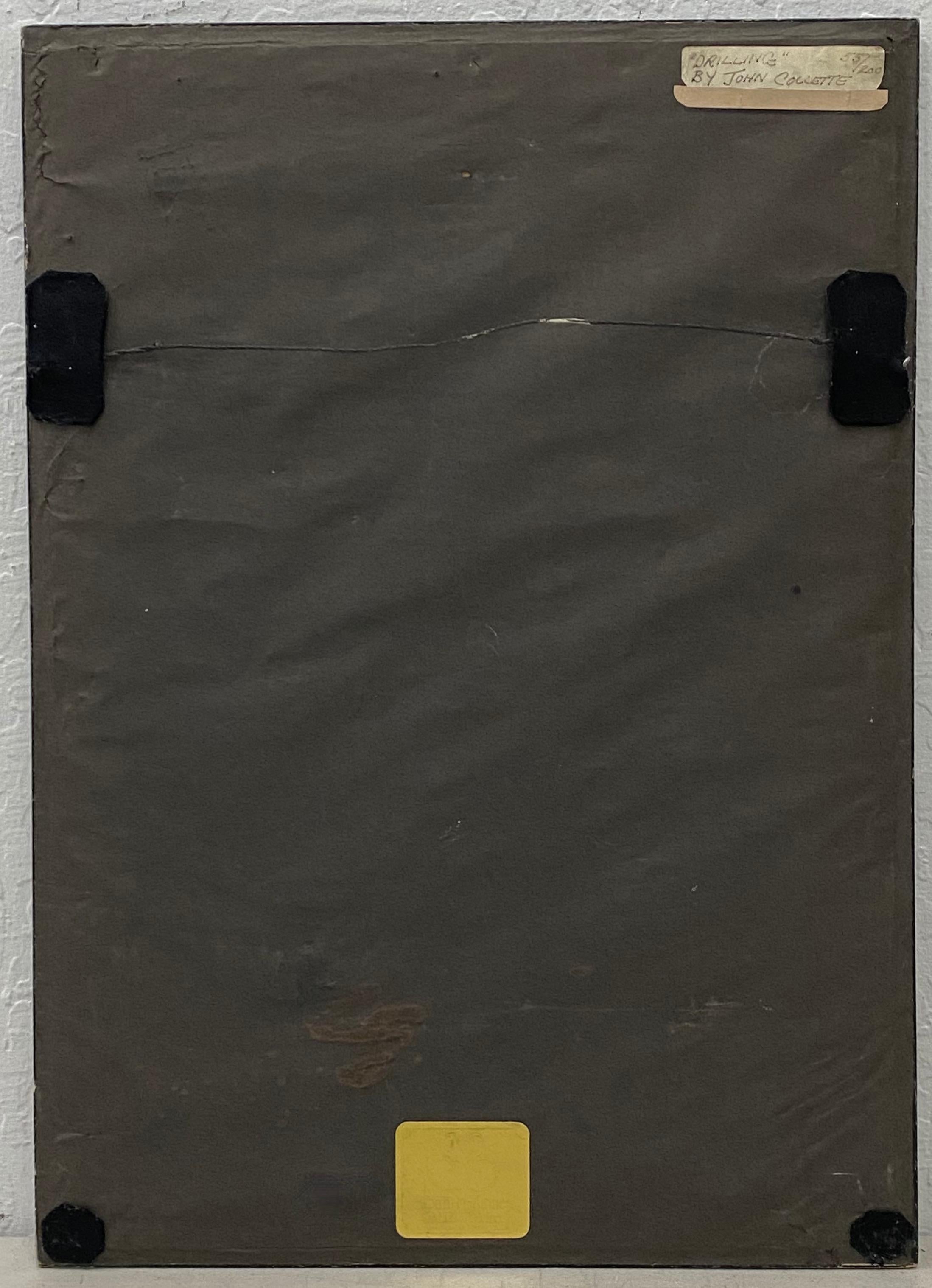 Gravure originale à la pointe sèche à l'aquatinte « Drilling » de John Collette, vers 1980 en vente 11