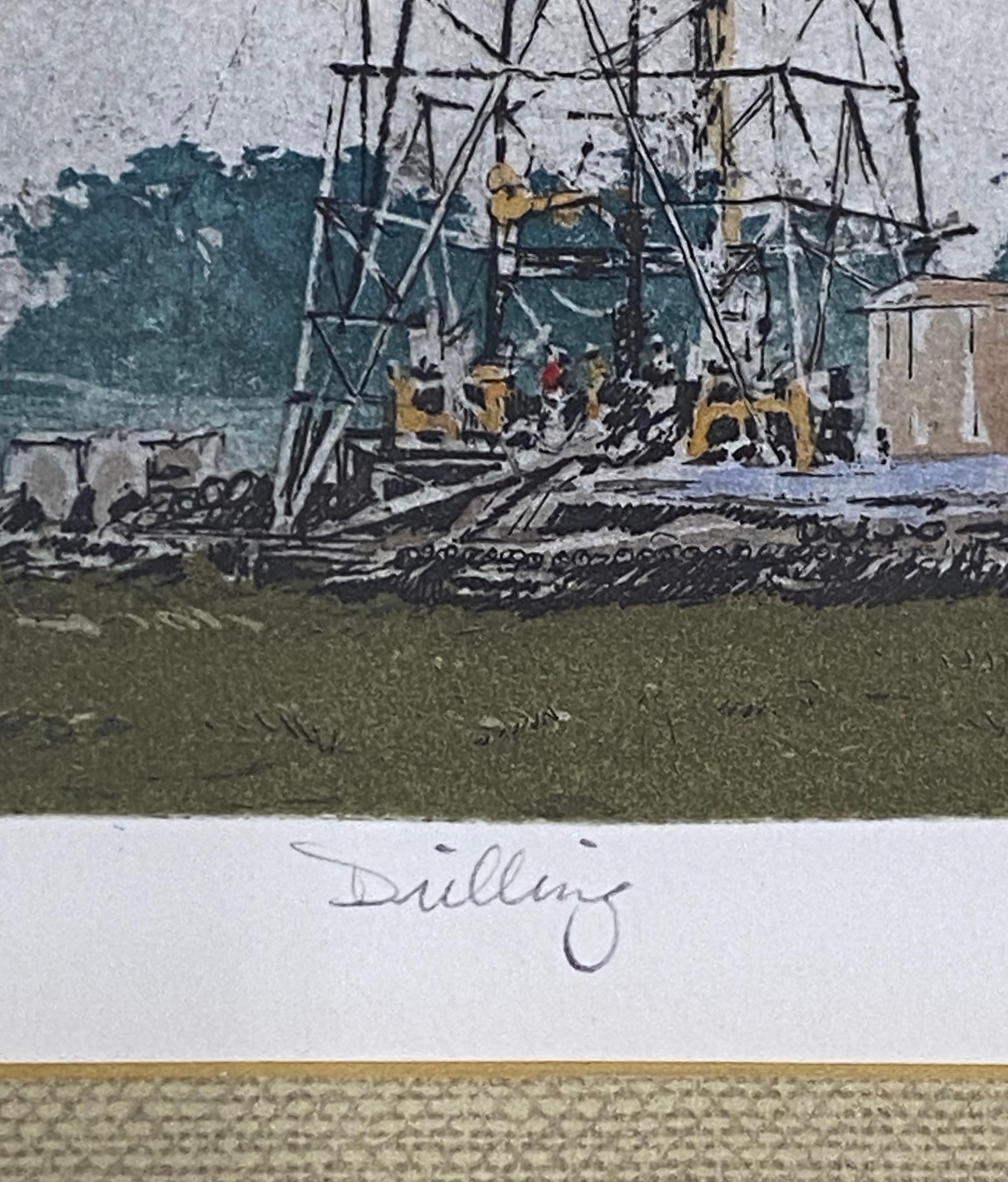 Gravure originale à la pointe sèche à l'aquatinte « Drilling » de John Collette, vers 1980 en vente 4