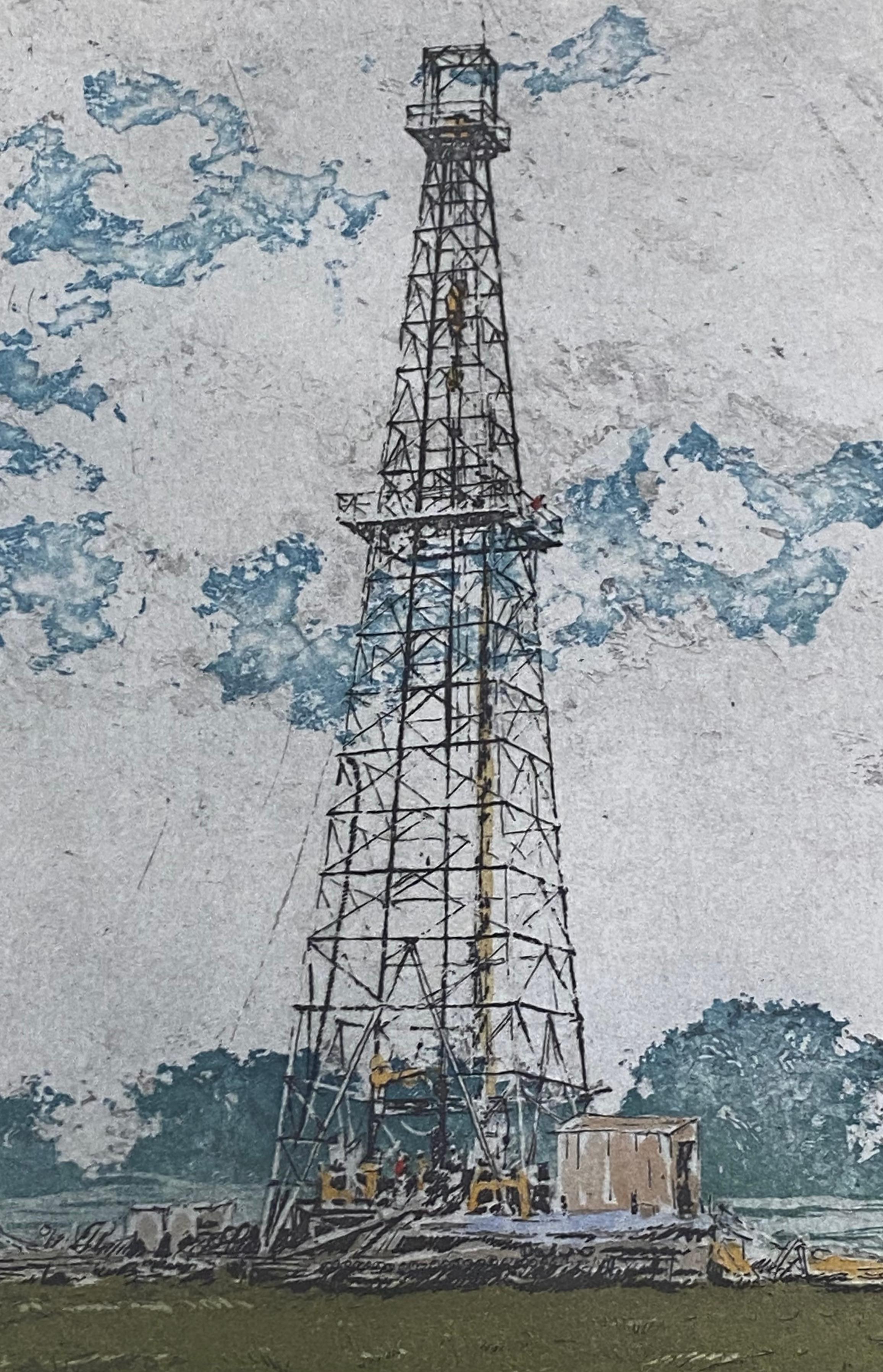 Gravure originale à la pointe sèche à l'aquatinte « Drilling » de John Collette, vers 1980 en vente 6