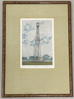 Gravure originale à la pointe sèche à l'aquatinte « Drilling » de John Collette, vers 1980