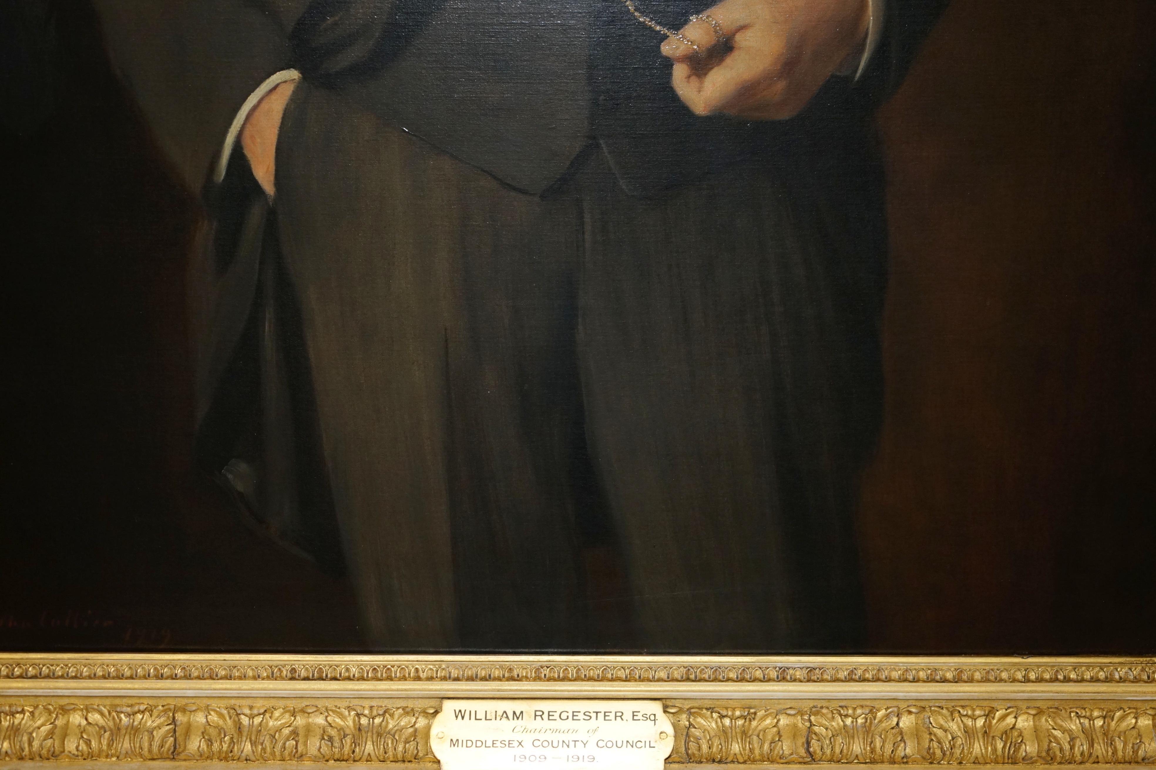 JOHN COLLIER 1850-1934 EXTRA GROSSES ÖLGEMÄLDE VON WILLIAM REGESTER ESQ CHAiRMAN (Frühes 20. Jahrhundert) im Angebot
