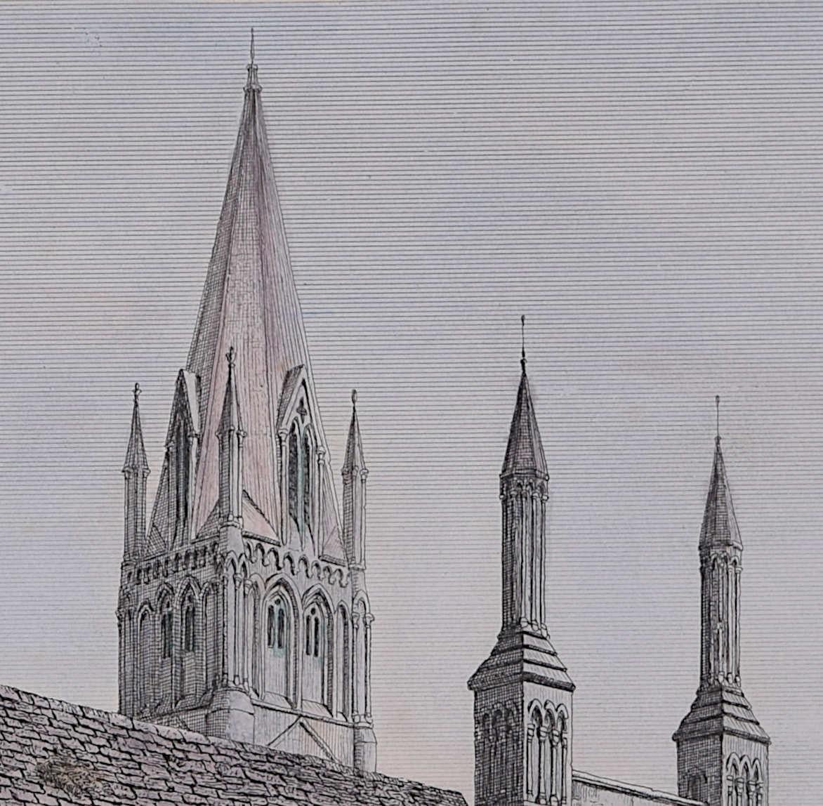 Christ Church's Cathedral, Oxford, 1816, von den Gärten des Dekans aus (Grau), Landscape Print, von John Coney