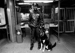 Vintage Subway 20 Small, Black & White, Photograph, NYC, 1970s, Subway Station, Cop, Dog