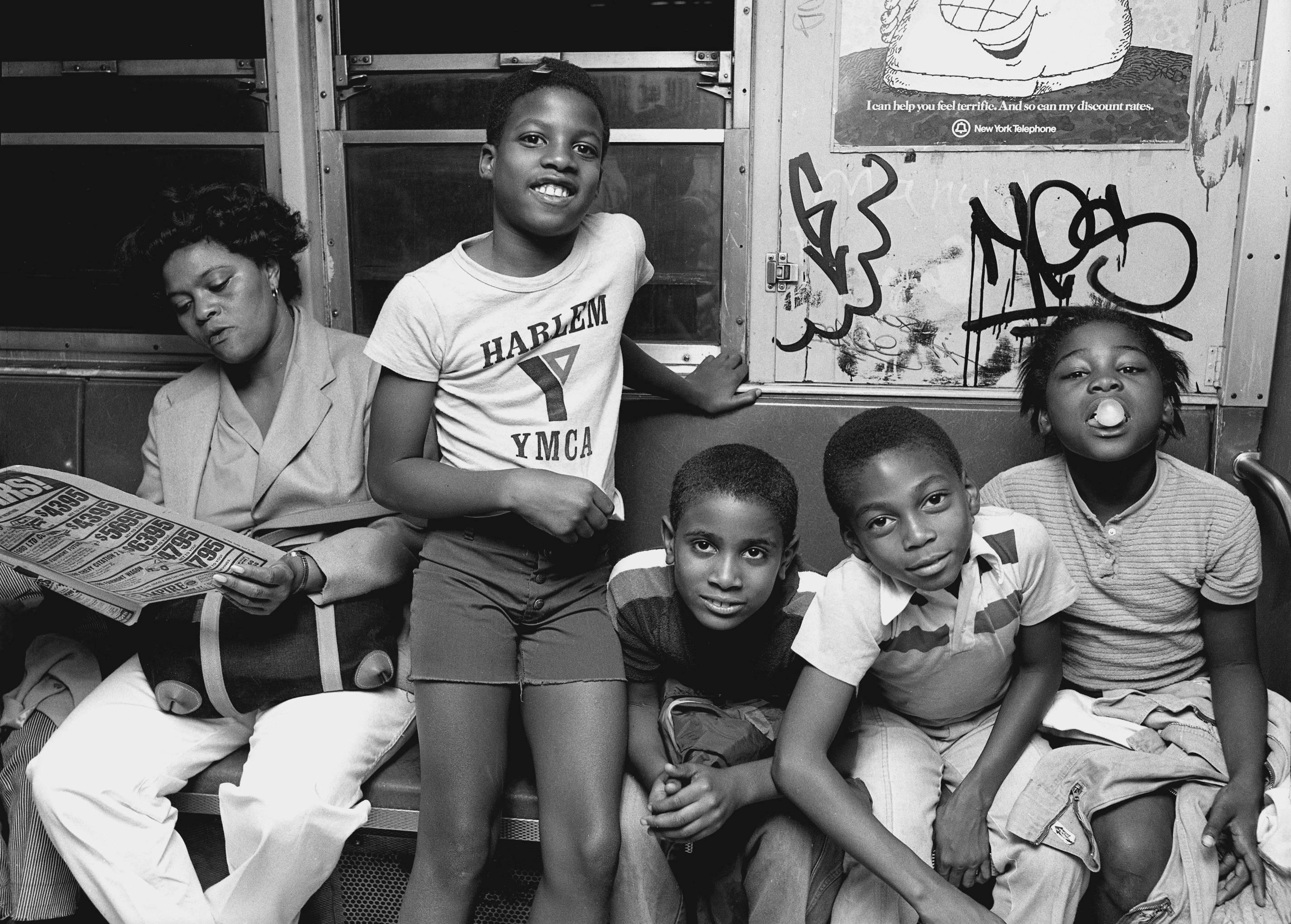 John Conn Black and White Photograph - Subway 30, Kids, 1980s, NYC, Black & White Photograph, Subway, Limited Ed.