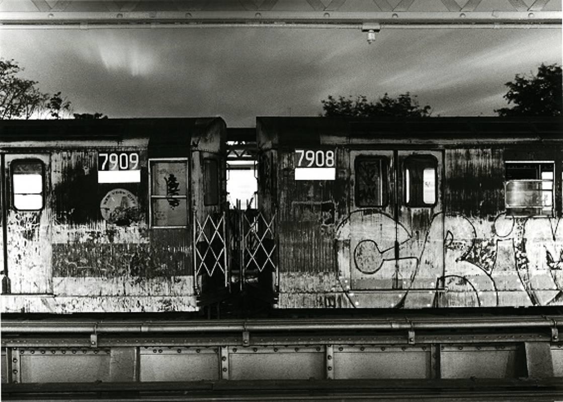 John Conn Landscape Photograph - Subway 43, Black & White Photo, NYC, 1970s, Limited Edition, Train, Graffiti