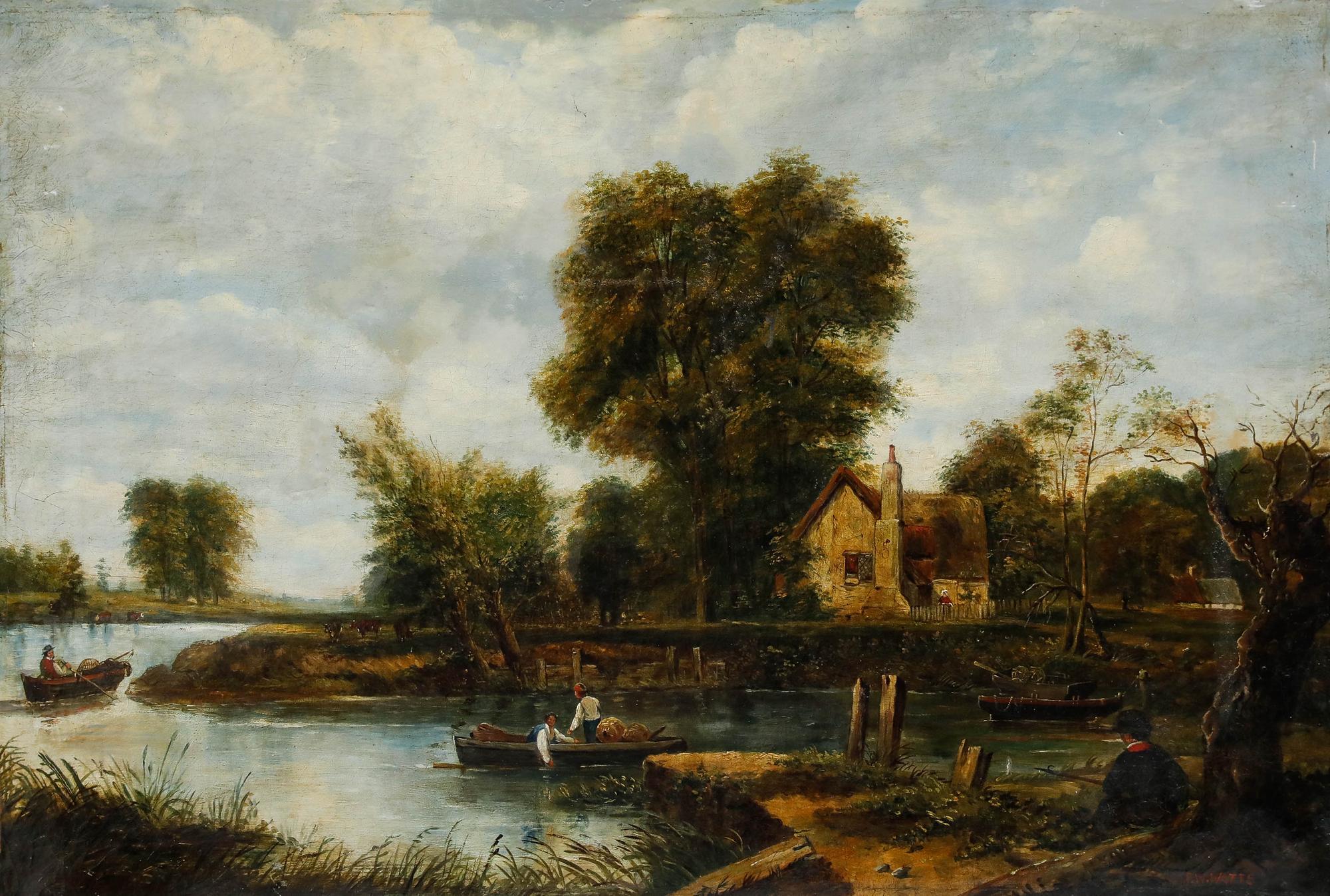 Frederick W. Watts (1800-1870) según Constable (1776-1837) - Óleo, Escena fluvial - Painting de John Constable