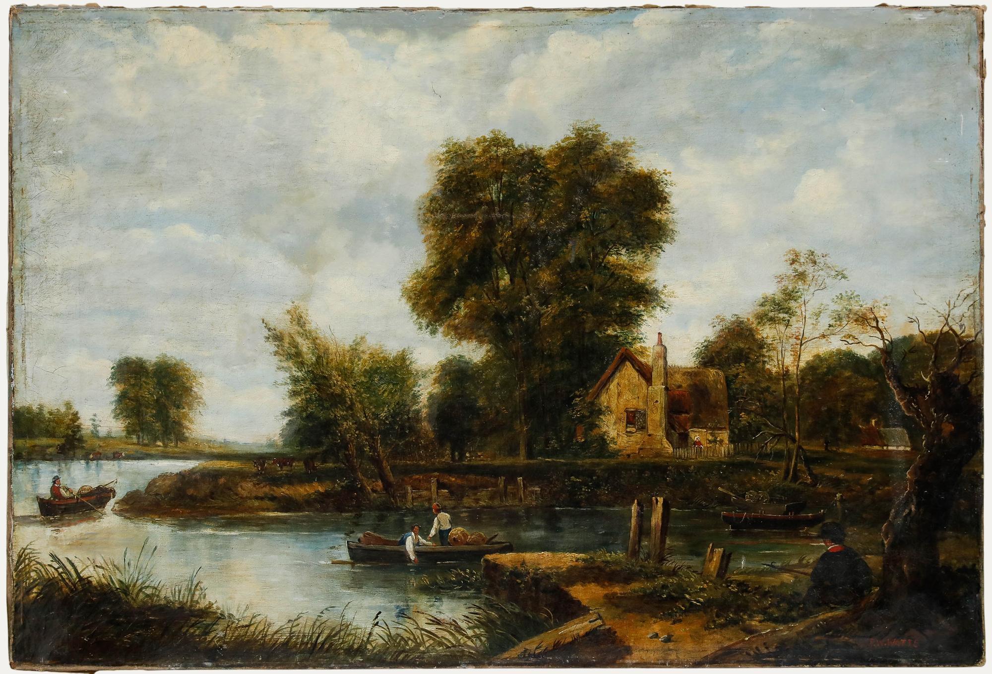 Landscape Painting de John Constable - Frederick W. Watts (1800-1870) según Constable (1776-1837) - Óleo, Escena fluvial