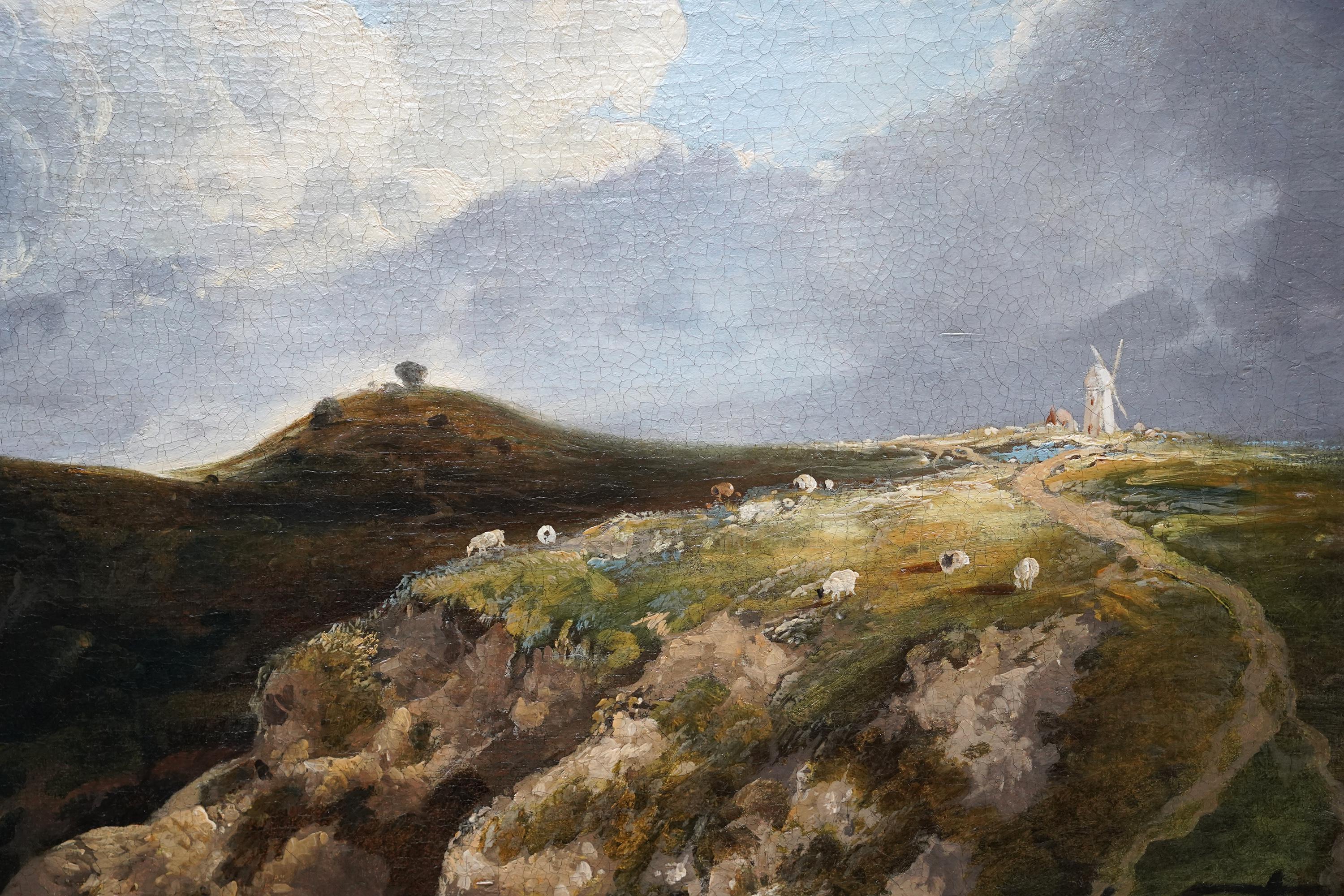  Landscape with Windmill on Hill - British 1800 Old Master art oil painting  For Sale 2
