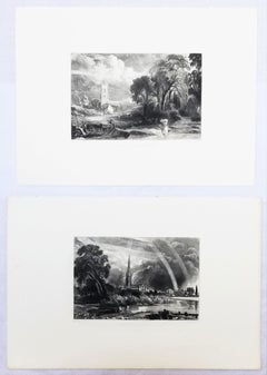 Conjunto de dos grabados a la aguafuerte de "Paisajes ingleses" de Constable