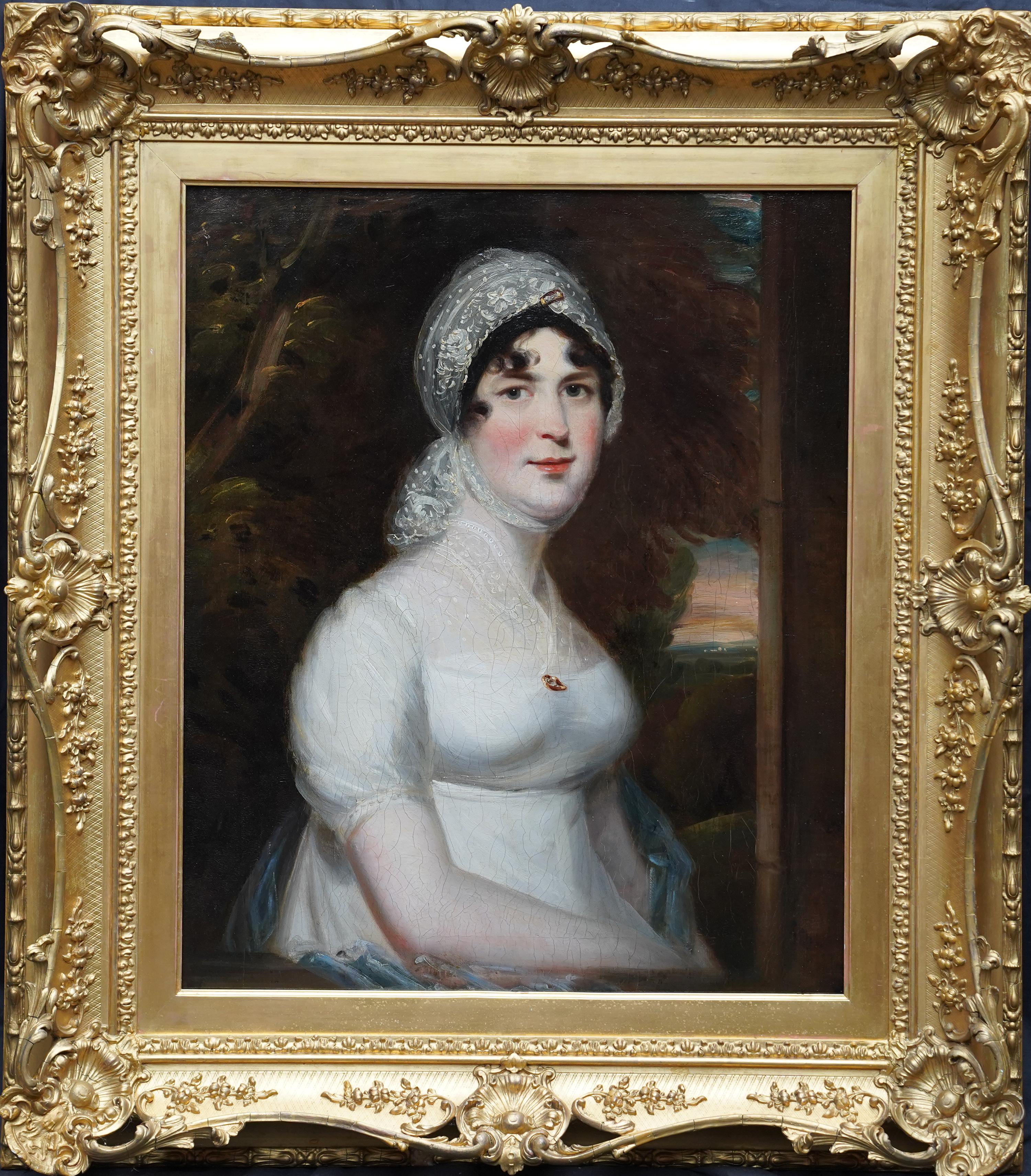 Retrato de una dama vestida de blanco - pintura al óleo de arte británico del siglo XIX en venta 6