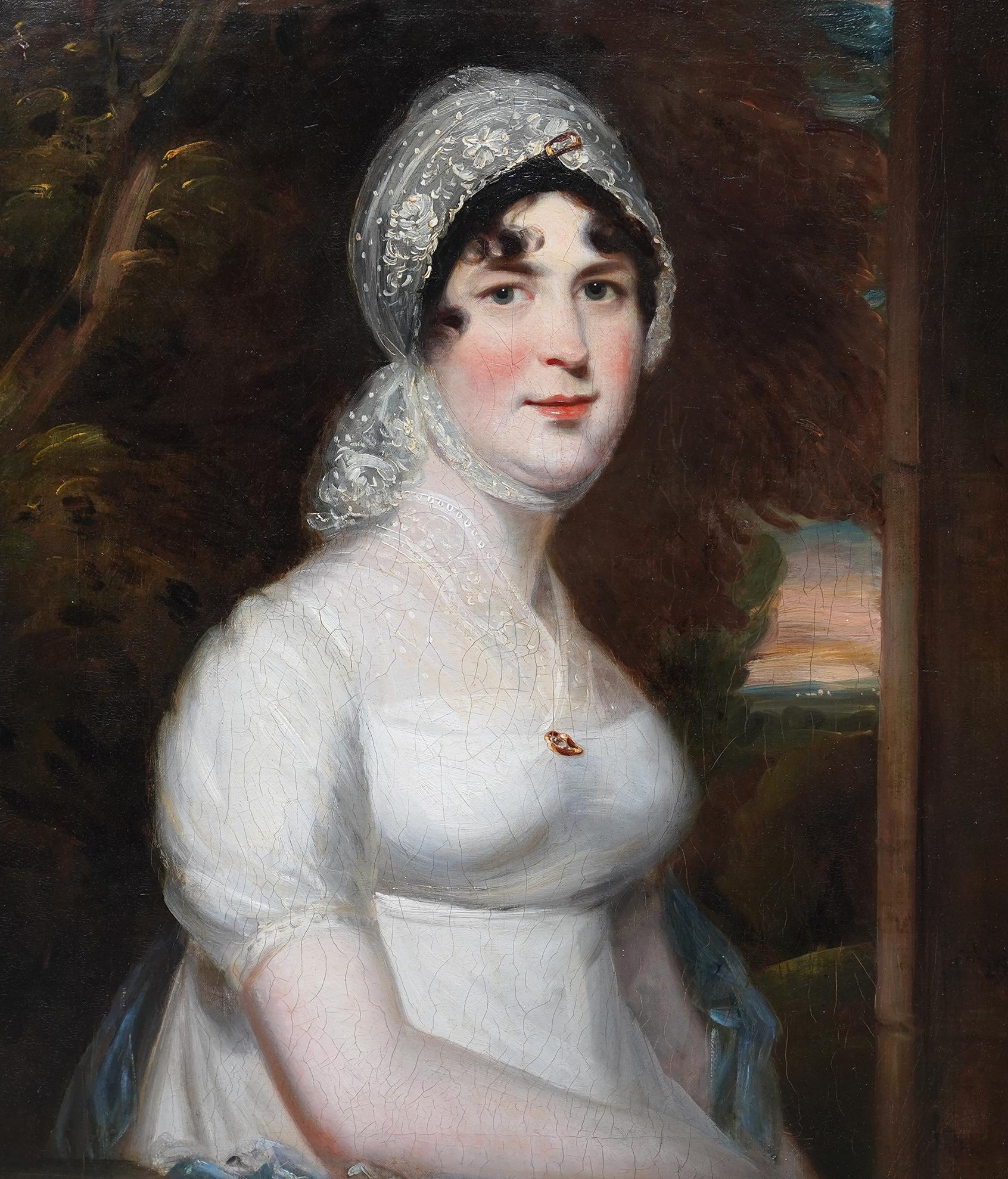 Retrato de una dama vestida de blanco - pintura al óleo de arte británico del siglo XIX - Painting de John Constable 