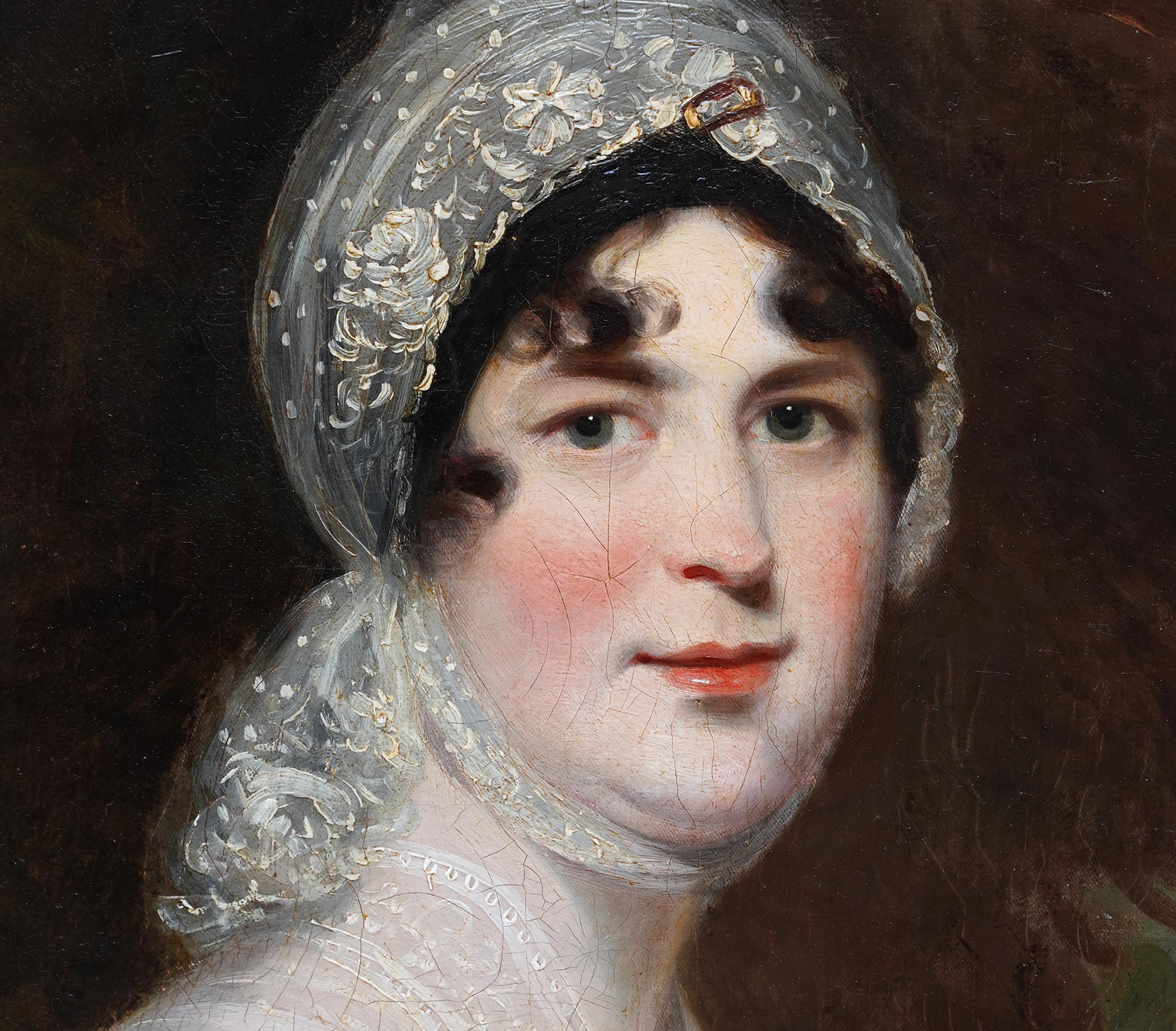 Retrato de una dama vestida de blanco - pintura al óleo de arte británico del siglo XIX - Portrait Painting Marrón de John Constable 