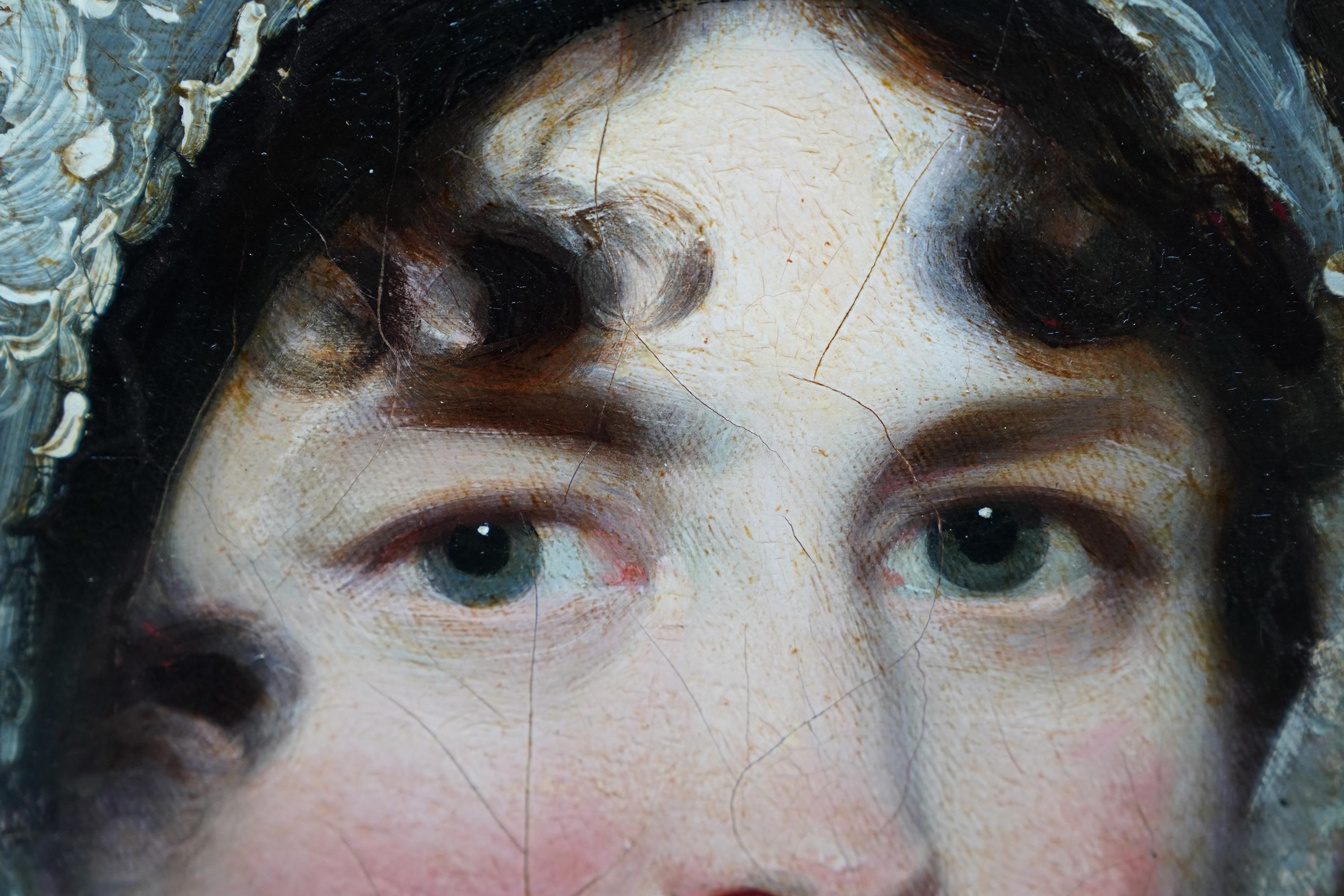 Retrato de una dama vestida de blanco - pintura al óleo de arte británico del siglo XIX en venta 1