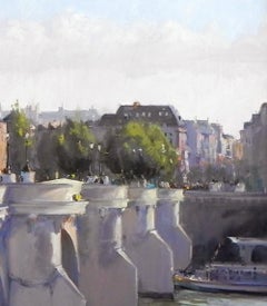 « Pont Neuf », John Cook, huile sur toile, impressionniste, Paris, France, pont