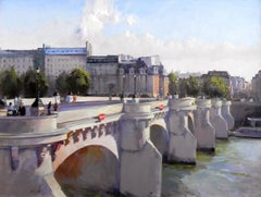 "Pont Neuf", John Cook, Oil on Canvas, Impressionist, Paris, France, Bridge 