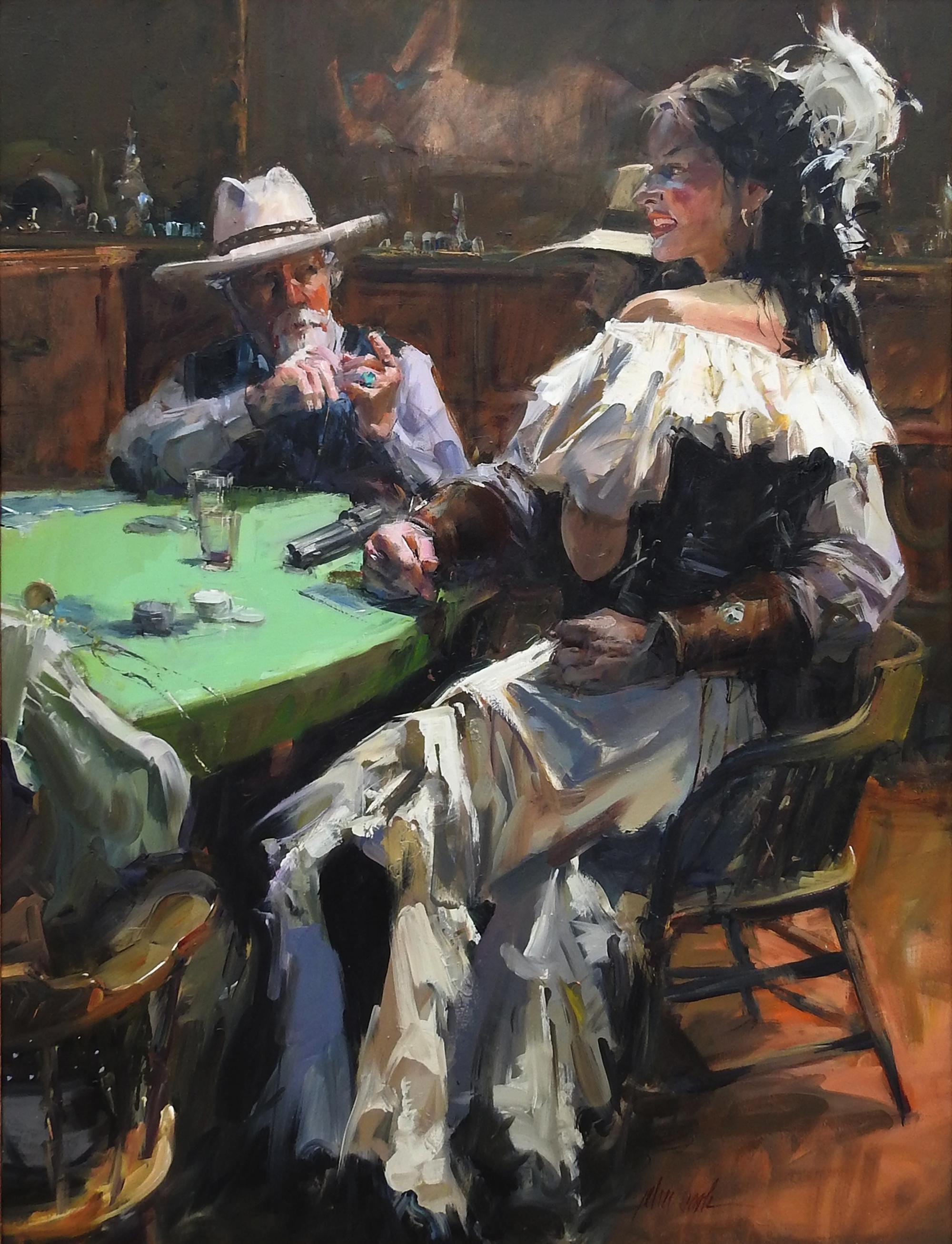 "The Discussion", John Cook, Oil on Canvas, Impressionism, Western, Cowboy