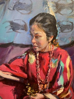 « The Gentle Gesture », John Cook, huile sur toile, impressionnisme, amérindien