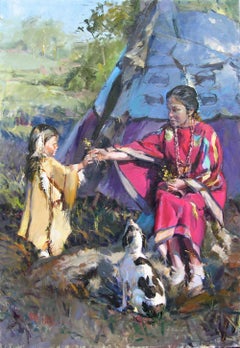 "The Gentle Gesture", John Cook, Oil on Canvas, Impressionism, Native American