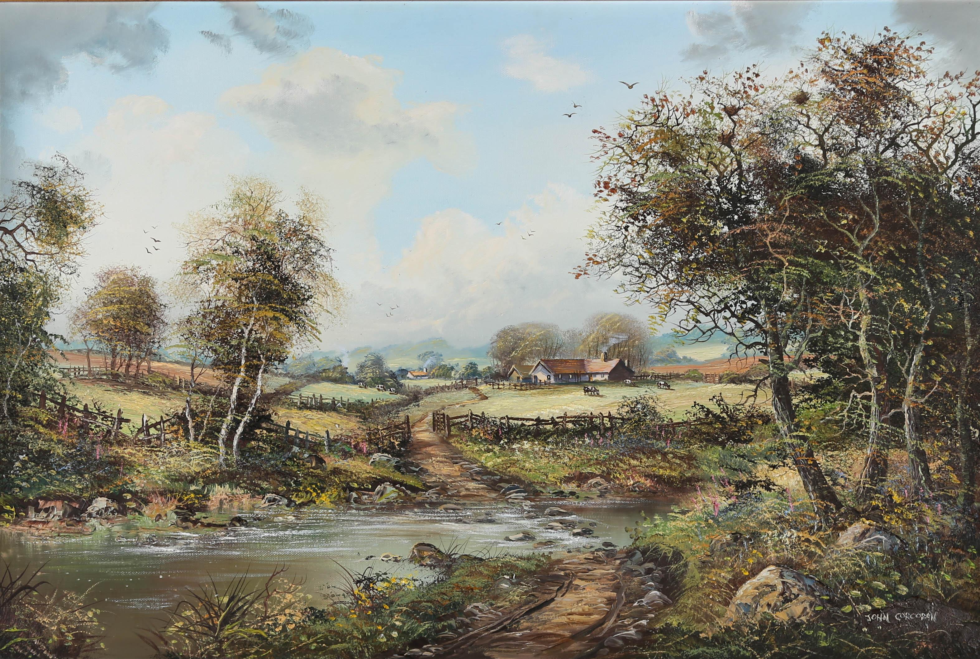 John Corcoran (geb. 1940) – Zeitgenössisches Ölgemälde, Spring On The Farm 1